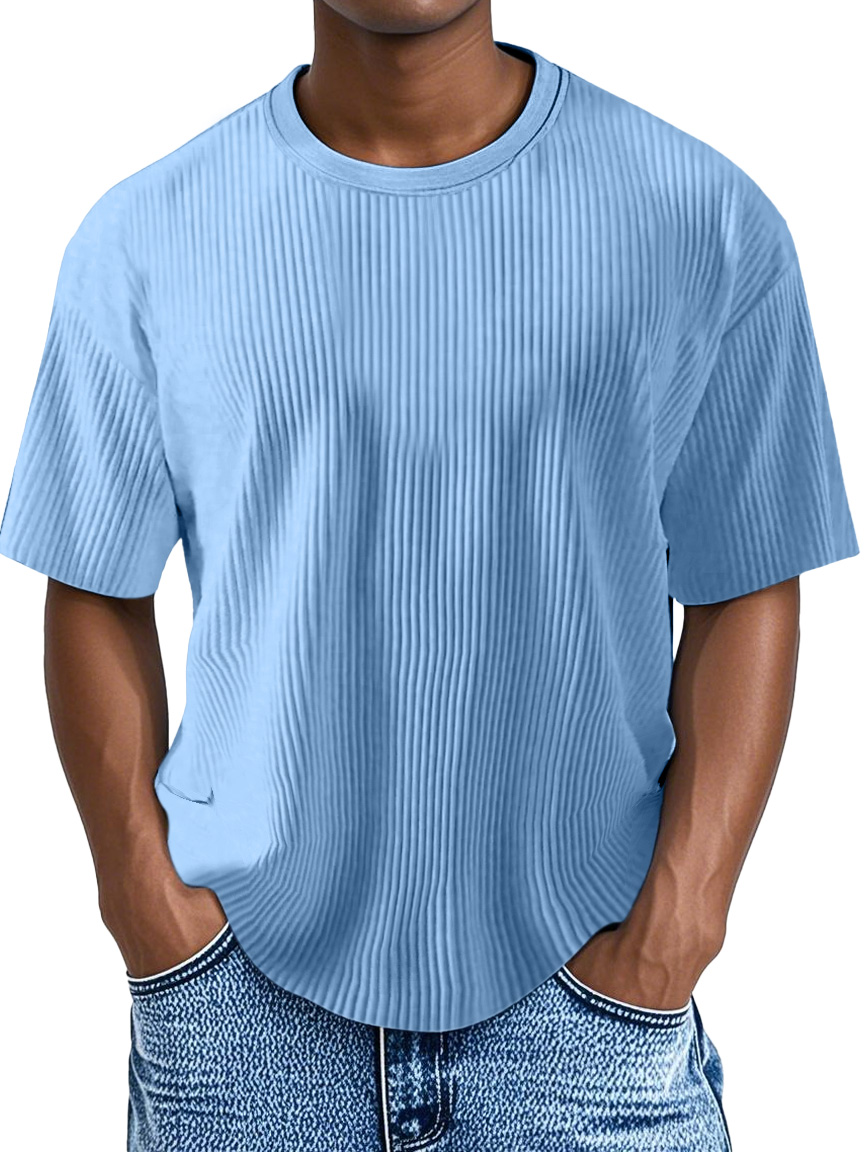 Men's Daily Solid Color Loose Pit Short-sleeved Round Neck T-shirt