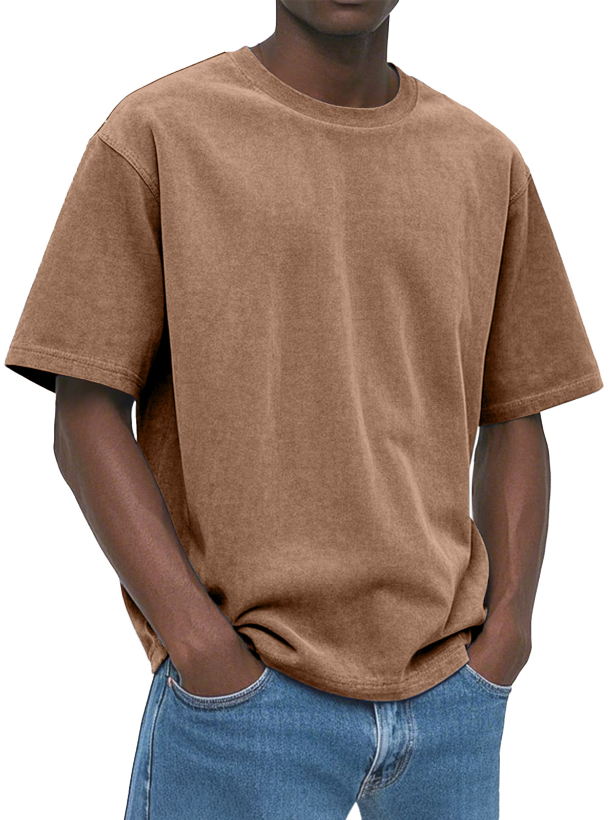Men's Casual, Comfortable And Loose Solid Color Suede Short-sleeved T-shirt
