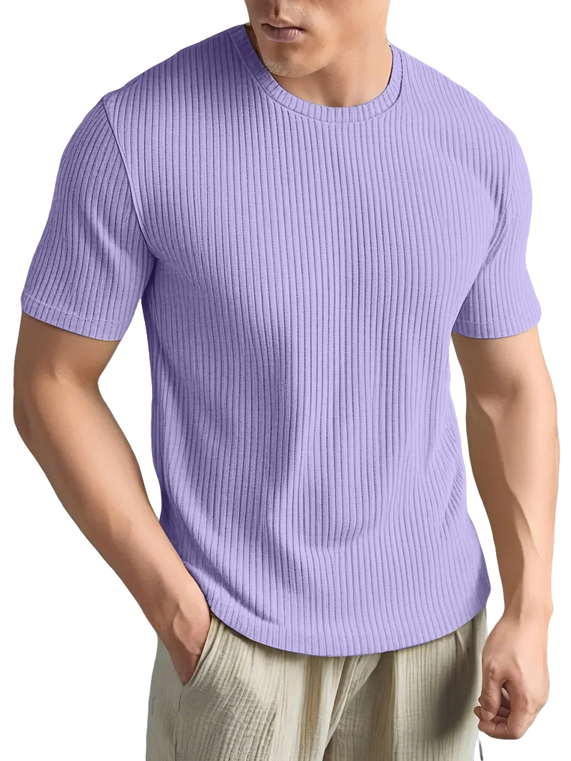 Men's Simple And Comfortable Solid Color Vertical Strip Short-sleeved T-shirt