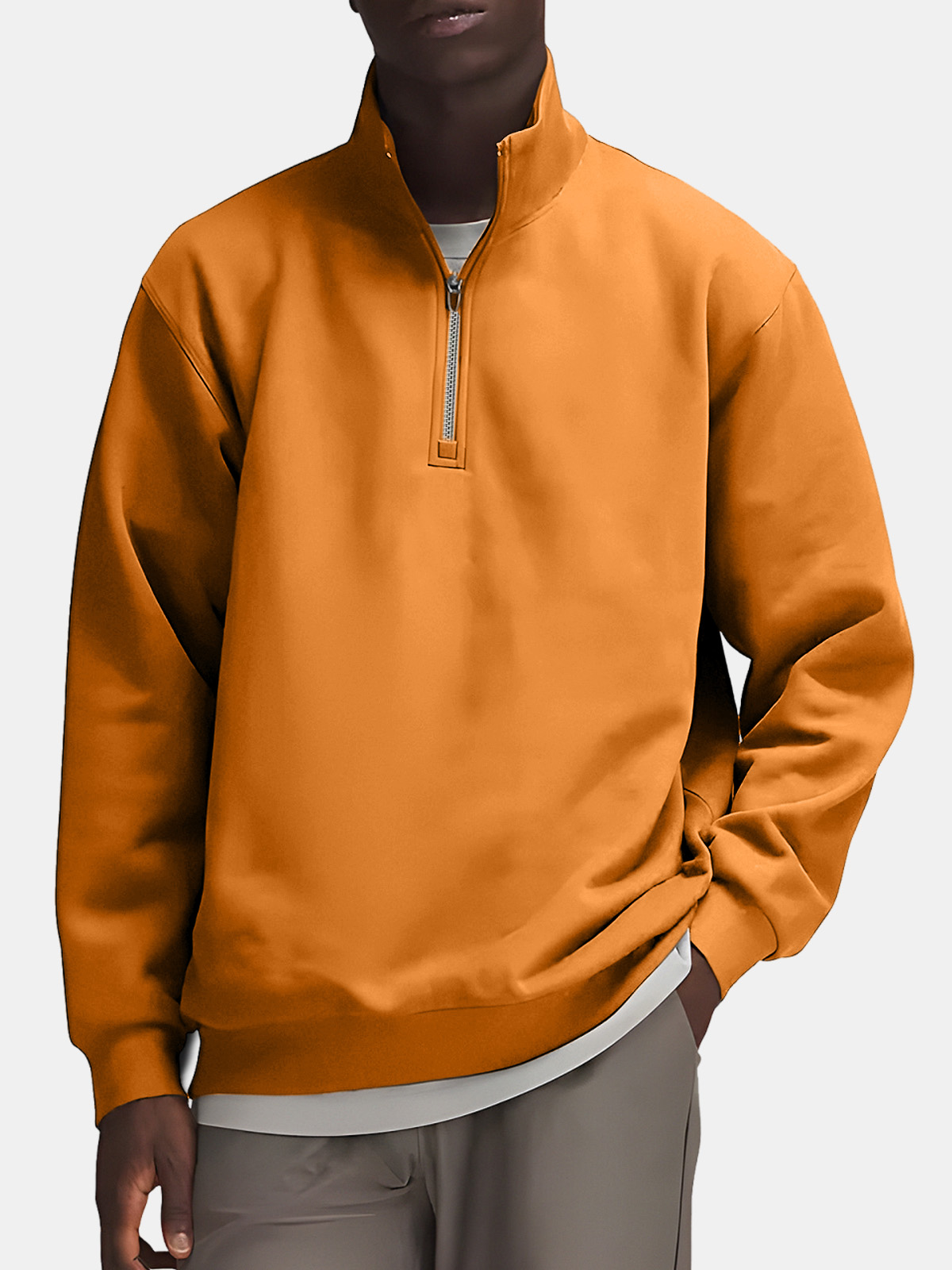 Men's Casual Simple Solid Color Zipper Stand Collar Sweatshirt
