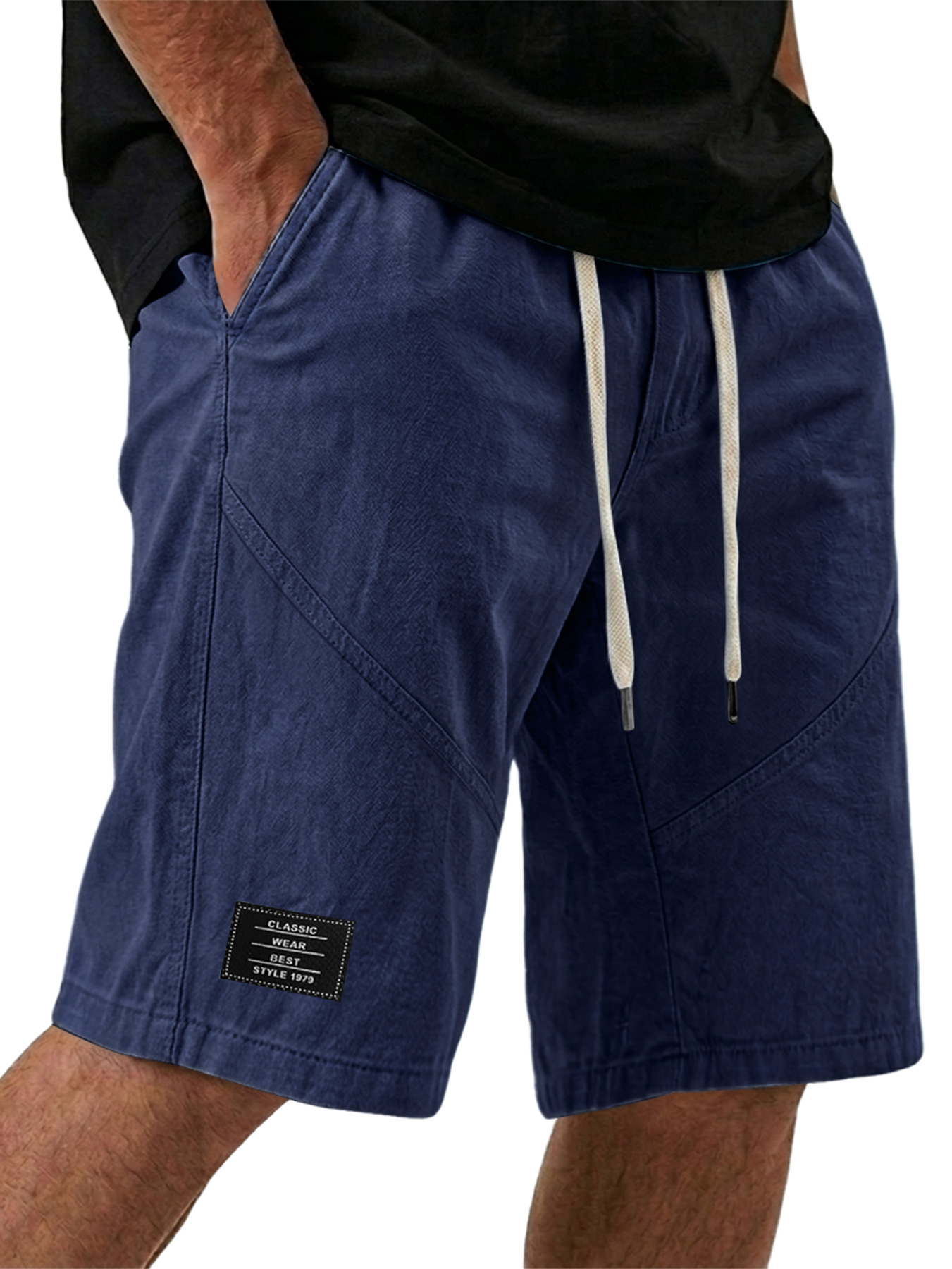 Men's Embroidered Logo Elastic Waist Casual Cargo Shorts