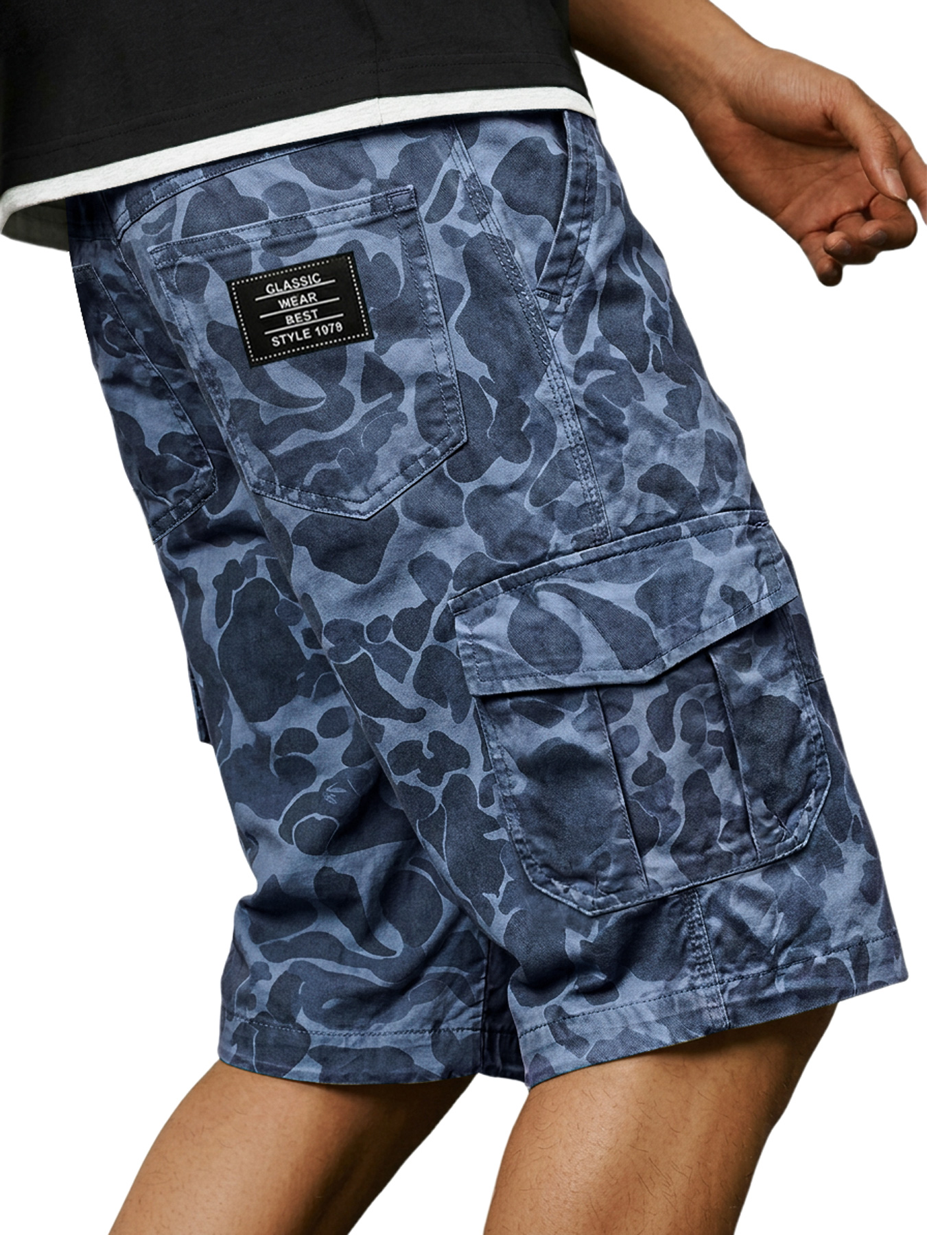 Men's Basic Camouflage Multi-pocket Embroidered Logo Casual Work Shorts