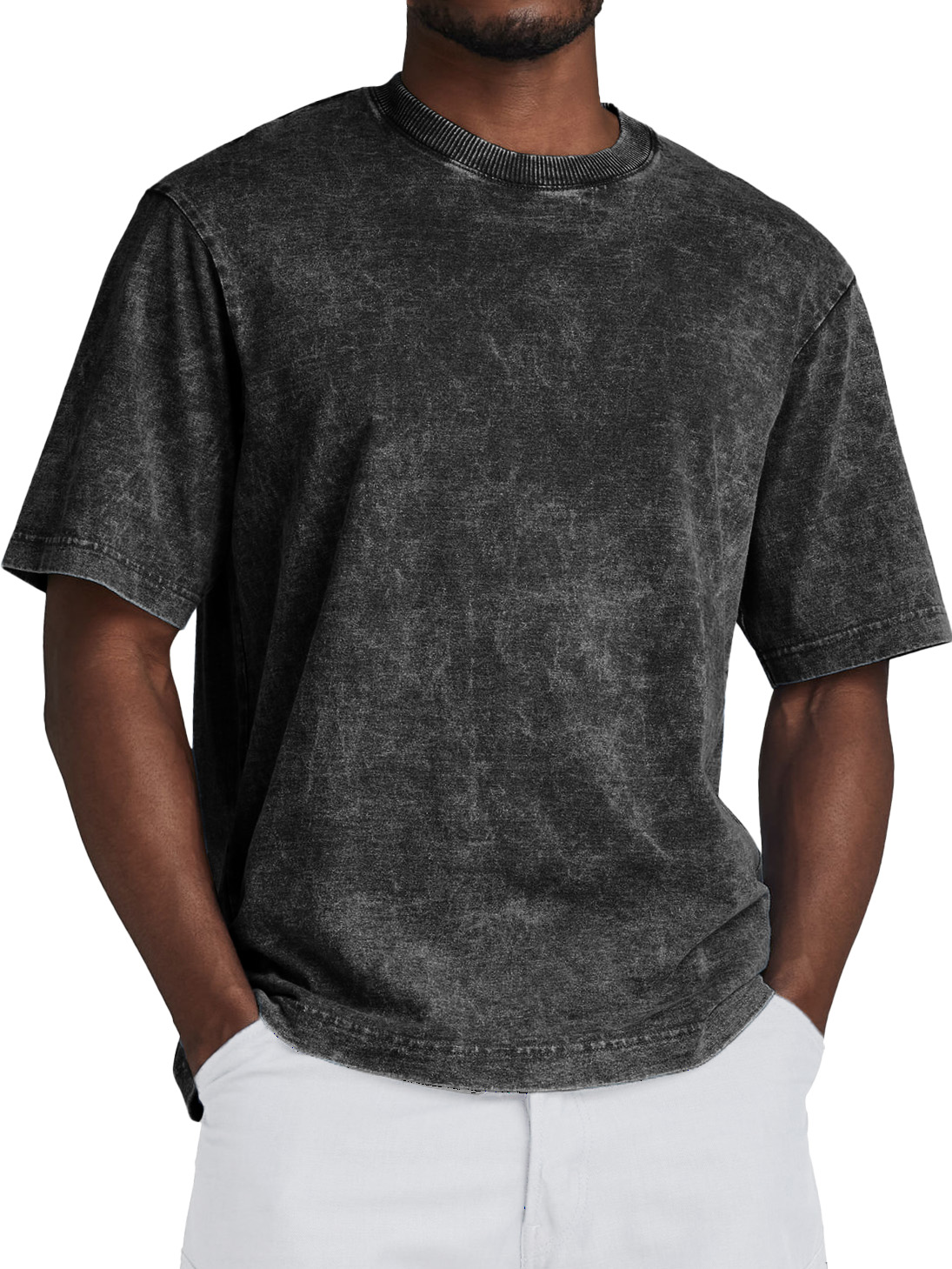 Men's Fashion Retro Washed Distressed Cotton Short-sleeved T-shirt