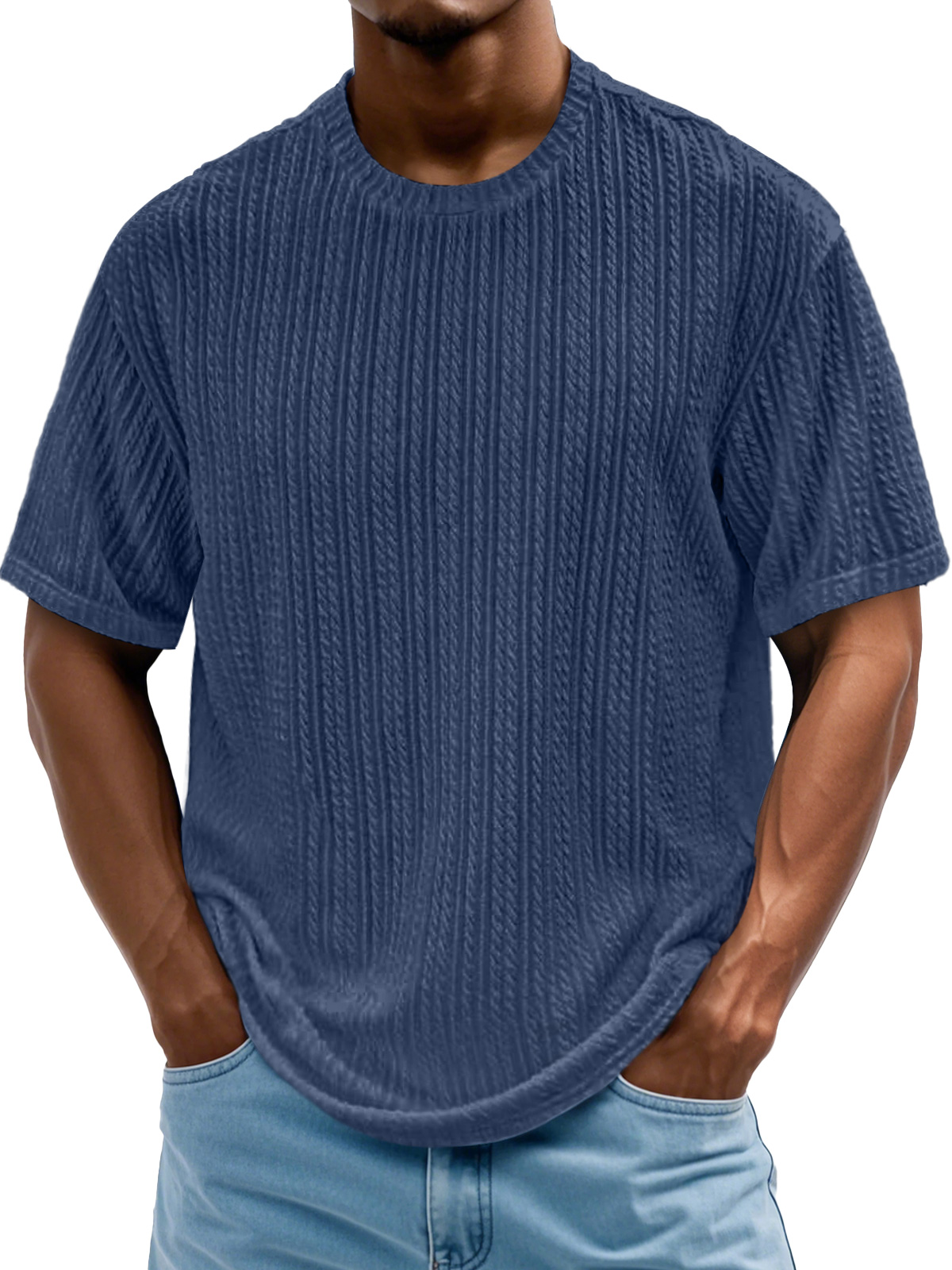Men's Daily Round Neck Casual Texture Solid Color Comfortable Short-sleeved T-shirt