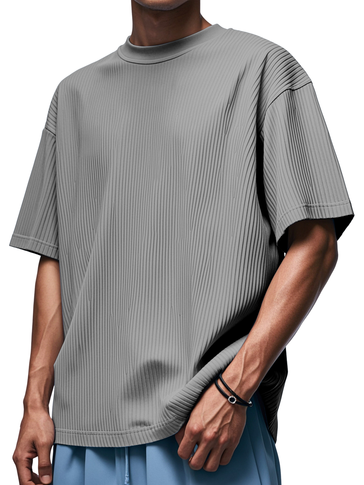 Men's Daily Solid Color Vertical Pit Round Neck Short-sleeved T-shirt
