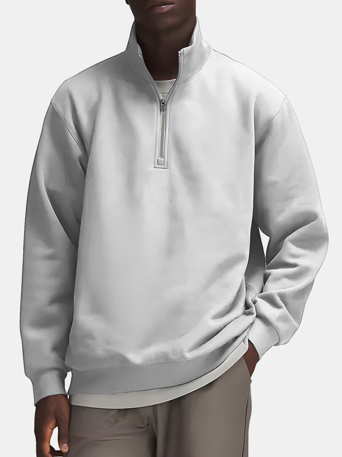 Men's Casual Simple Solid Color Zipper Stand Collar Sweatshirt