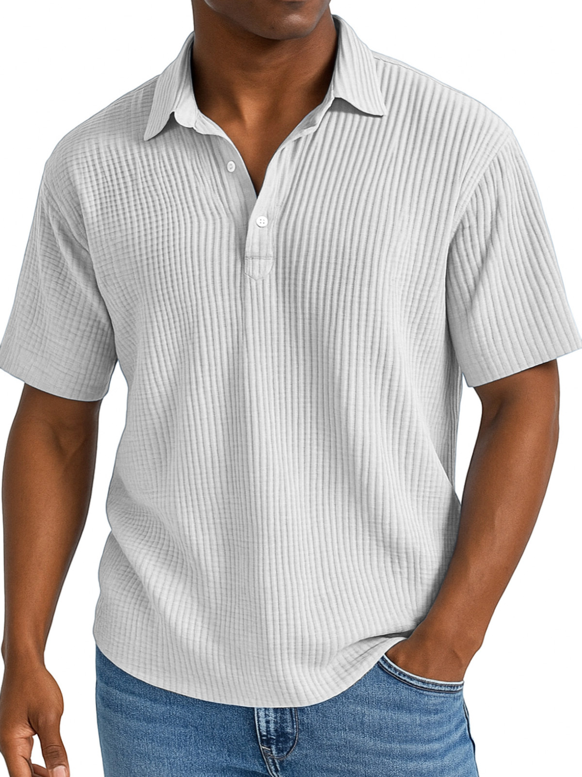 Men's Daily Simple And Comfortable Pleated Texture Lapel Polo Shirt