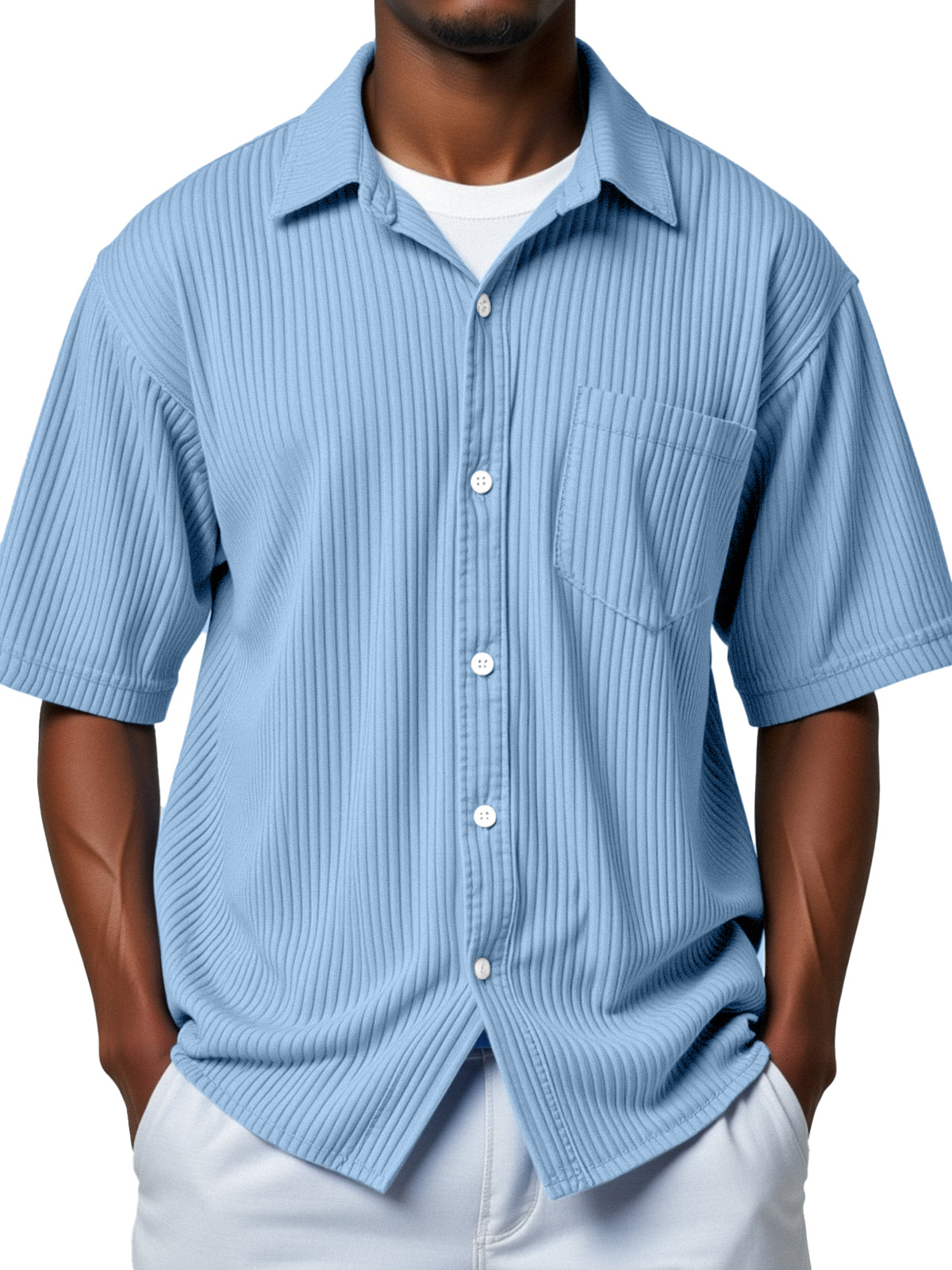 Men's everyday simple vertical stripe short-sleeved shirt