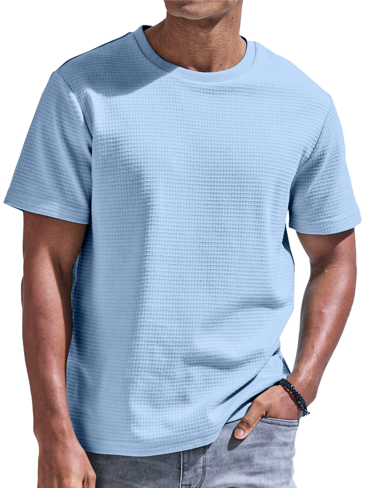 Men's Solid Color Waffle Comfort Short Sleeve T-shirt