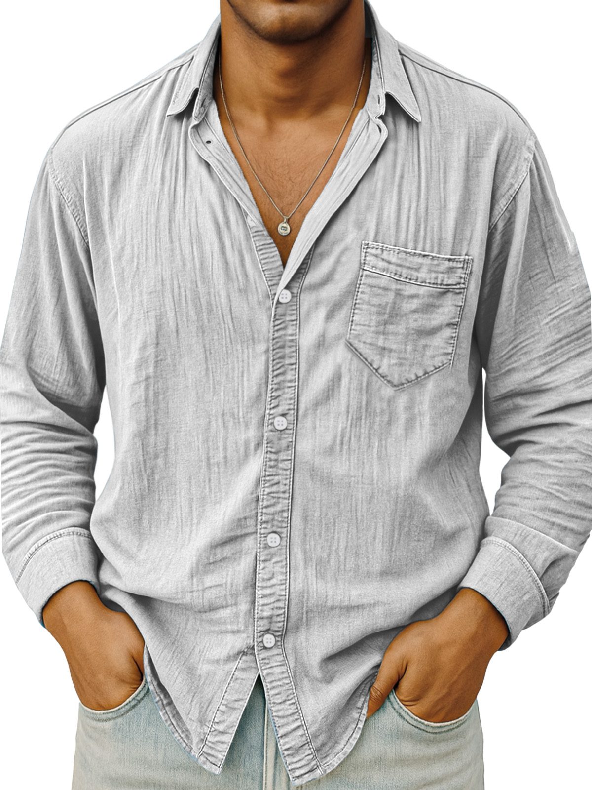 Men's Simple Daily Breathable Solid Color Comfortable Long-sleeved Shirt