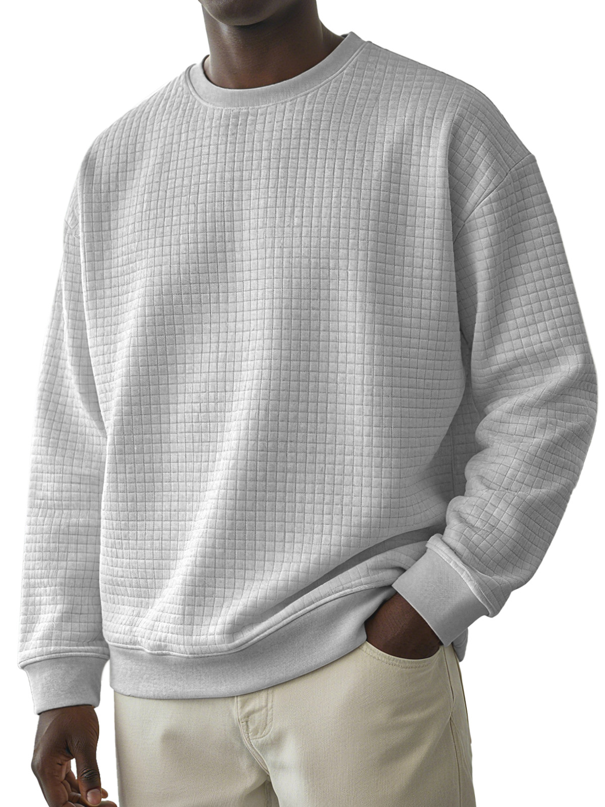 Men's Casual Solid Color Small Square Round Neck Long-sleeved T-shirt