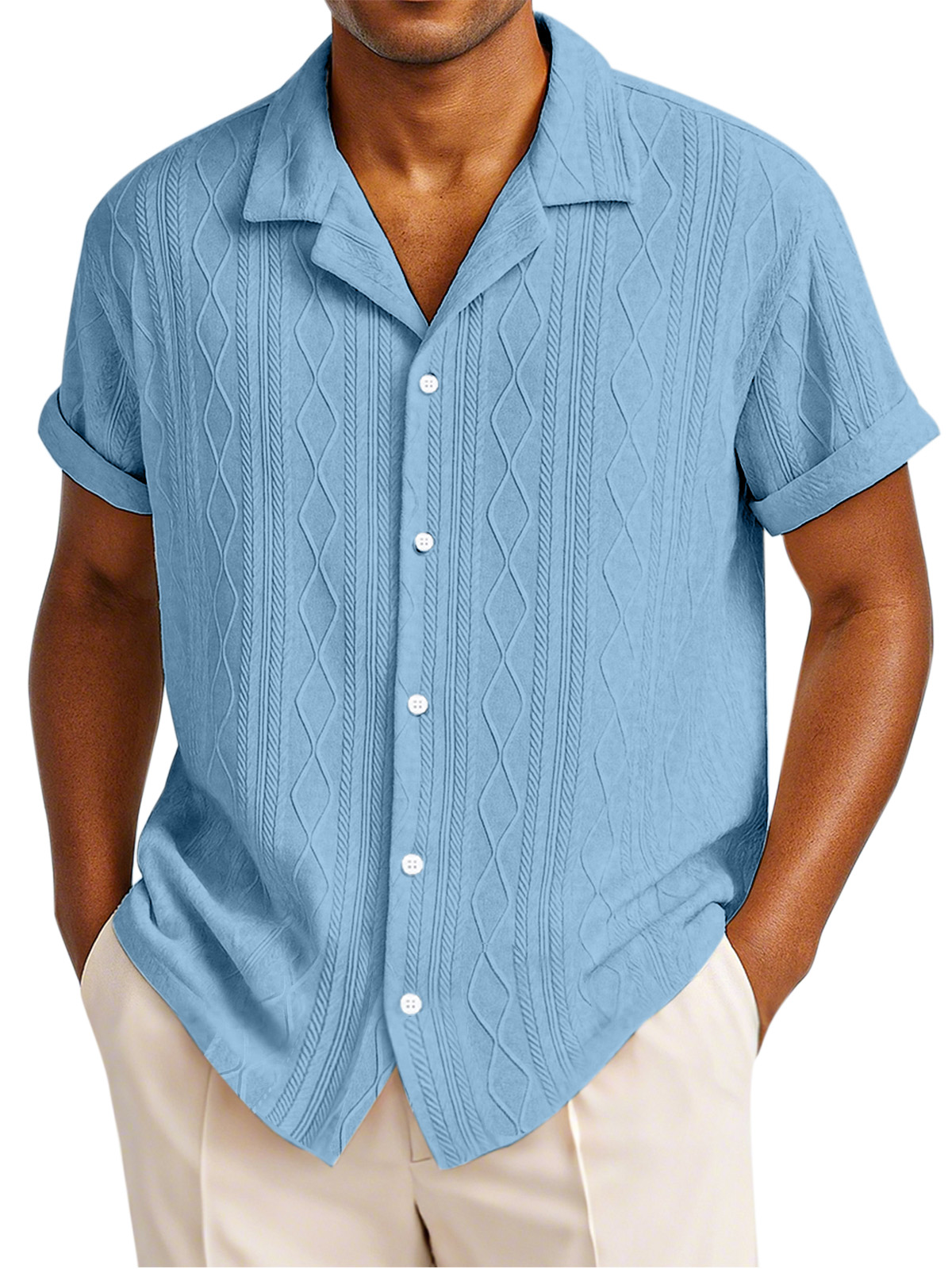 Men's Simple Solid Color Texture Short-sleeved Round Neck T-shirt
