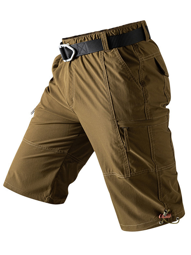 Men's 100% Cotton Multi-Pocket Zipper Casual Cargo Shorts