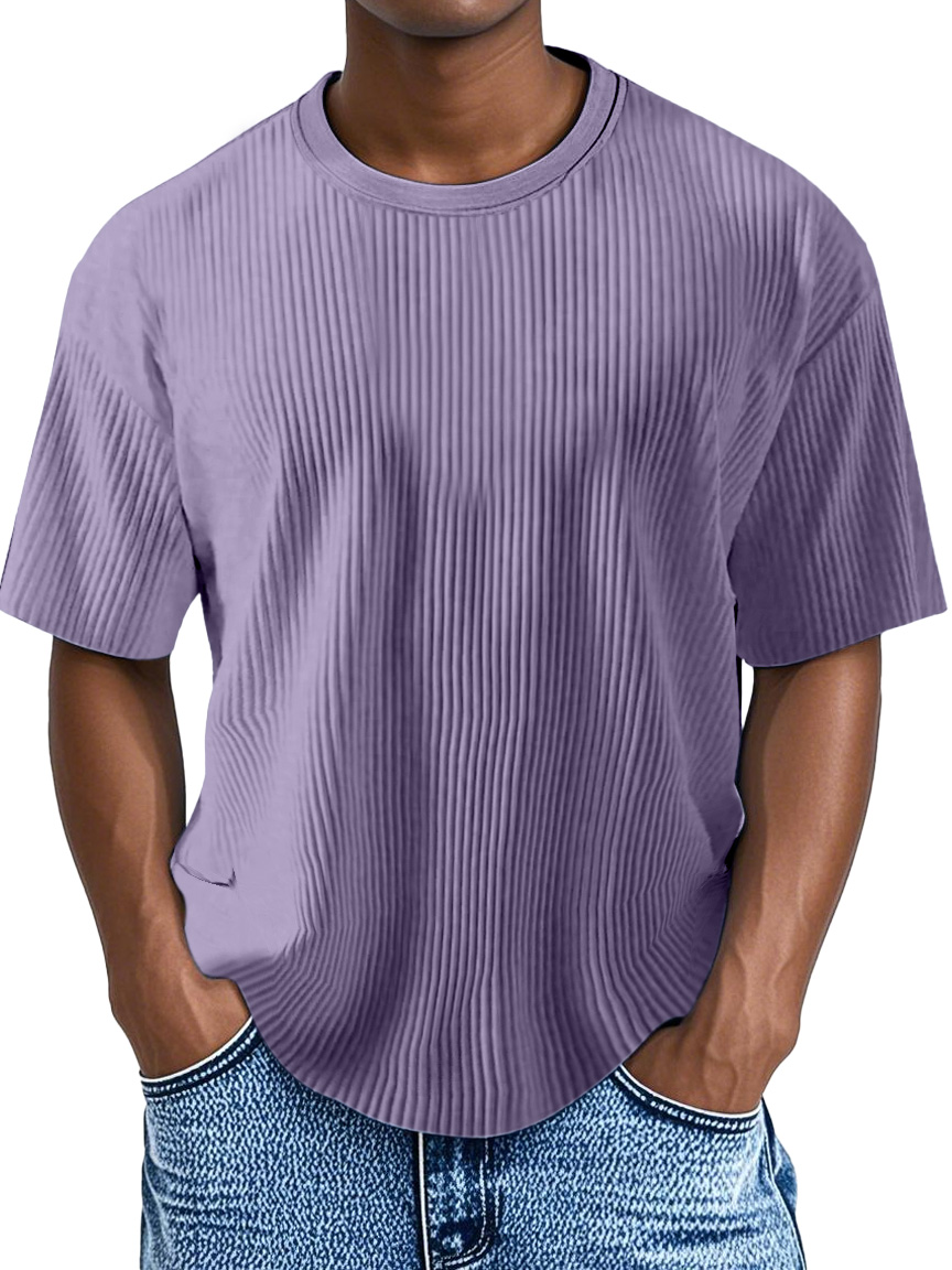 Men's Daily Solid Color Loose Pit Short-sleeved Round Neck T-shirt