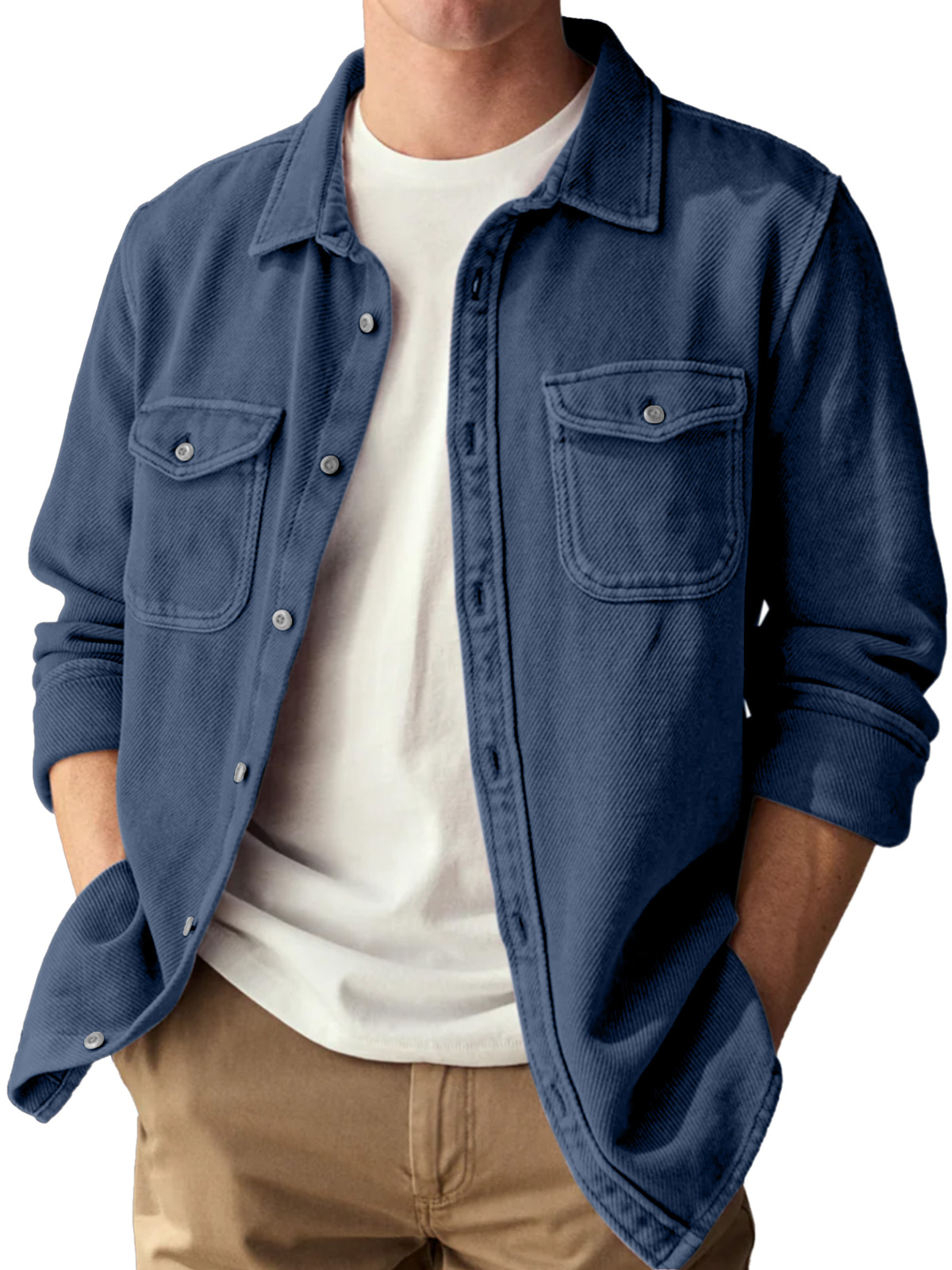 Basic Vintage Double Pocket Lapel Button Down Long Sleeve Shirt