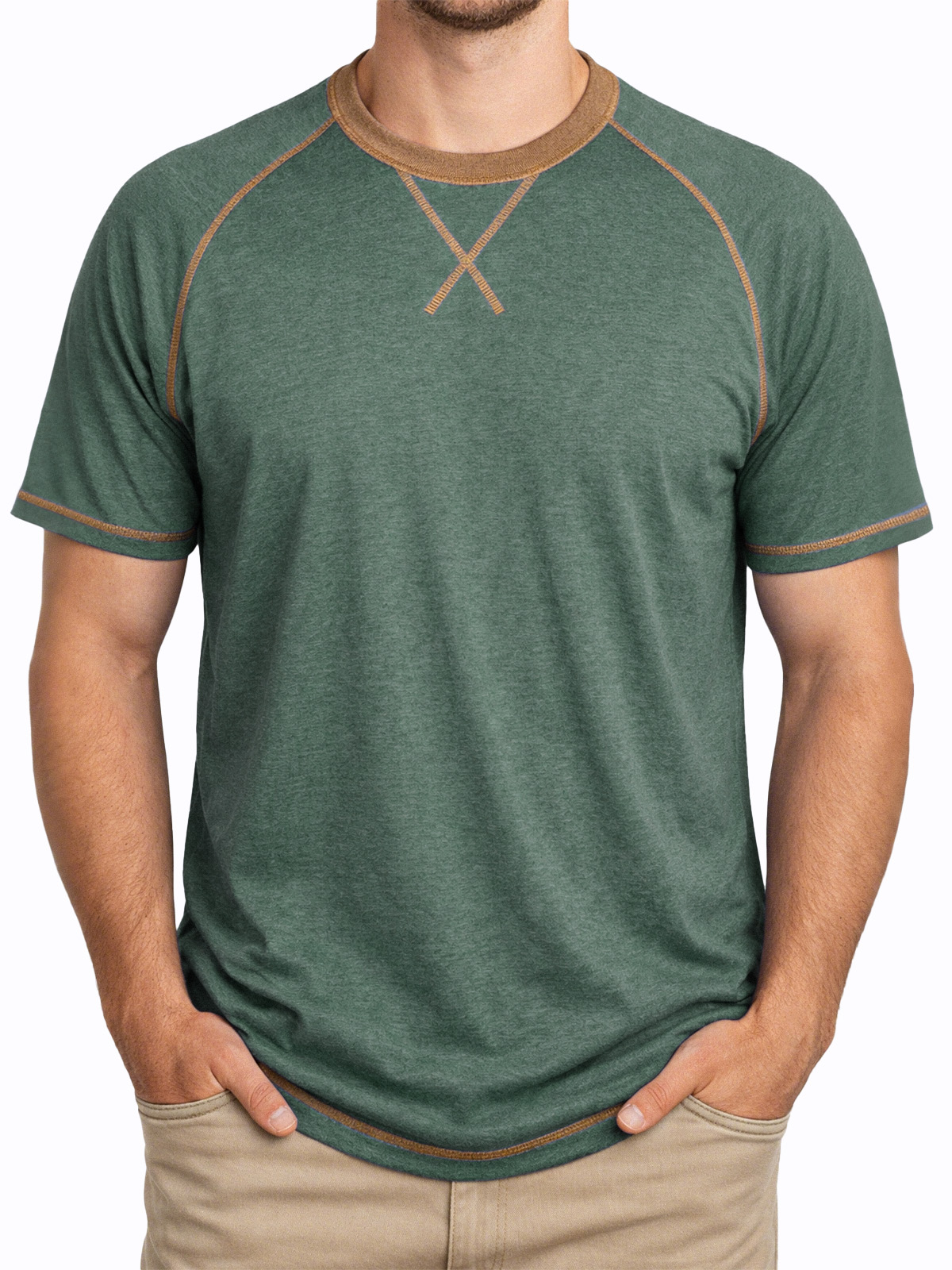 Men's Everyday Comfortable Stitched Panel Crew Neck Short-sleeve T-shirt