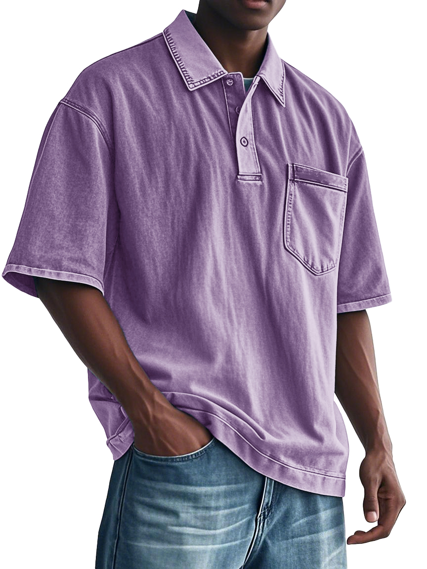Men's Fashion Retro Distressed Lapel Pocket Polo Shirt