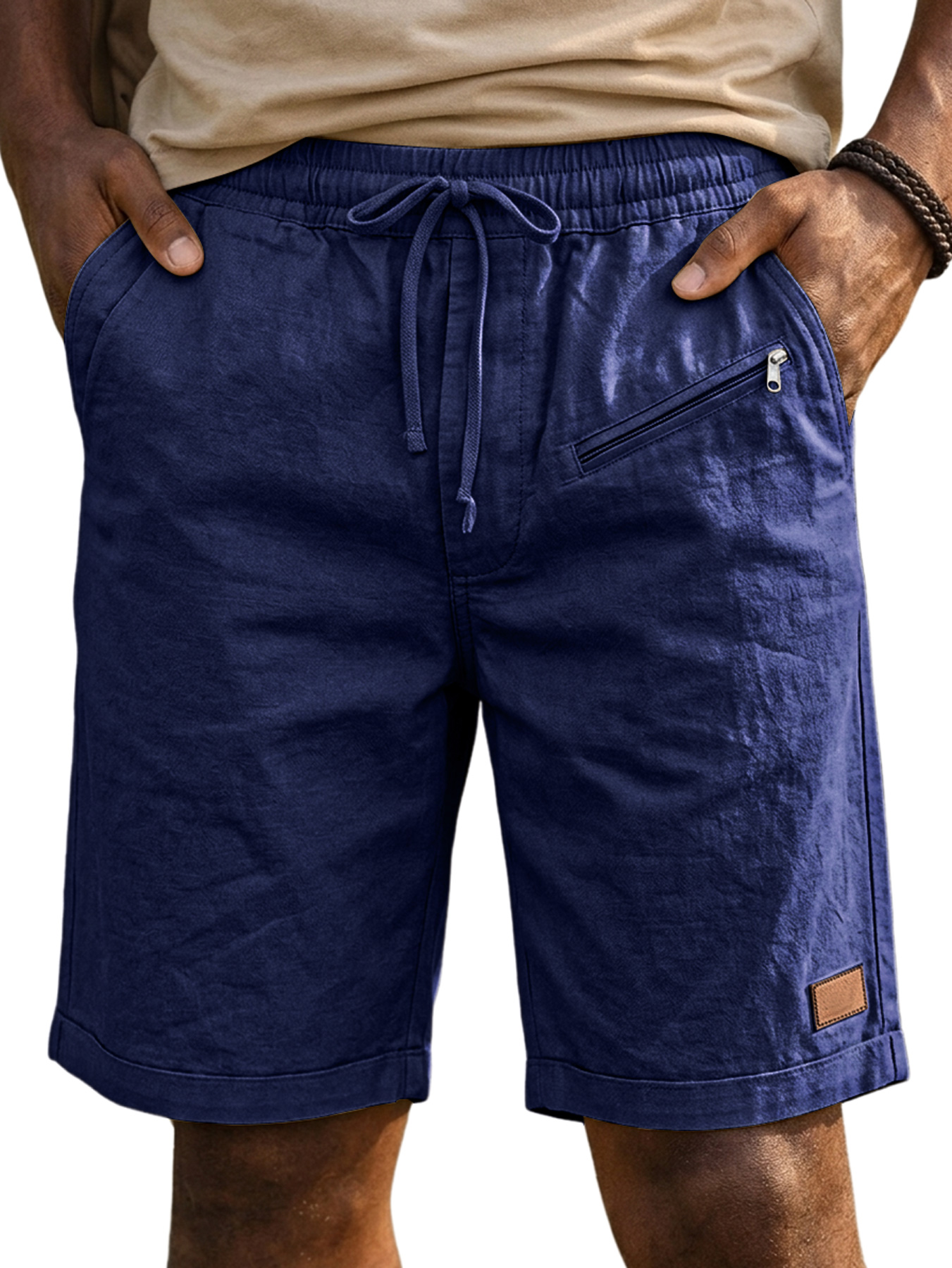 Men's 100% Cotton Casual Solid Color Shorts with Furnished Zipper Design