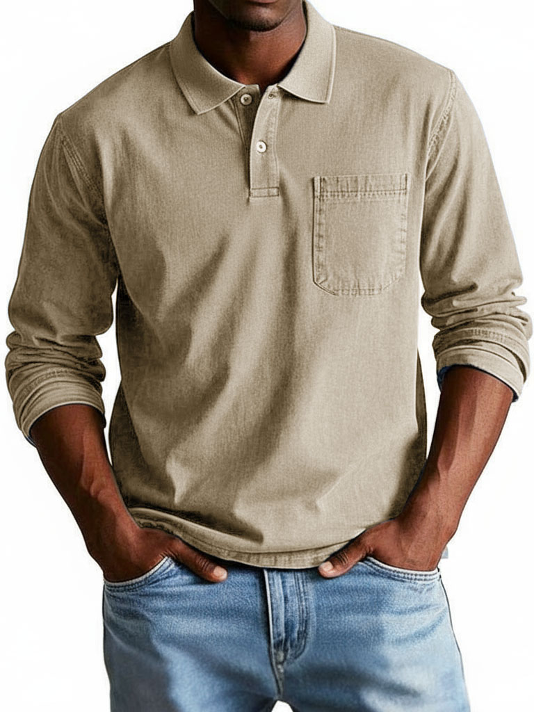 Men's Trendy Retro Lapel Long-sleeved Pocket Polo Shirt