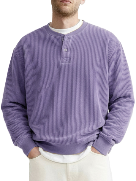 Men's Fashionable Casual Two-Piece Ribbed Fabric Long-Sleeved Henley Shirt