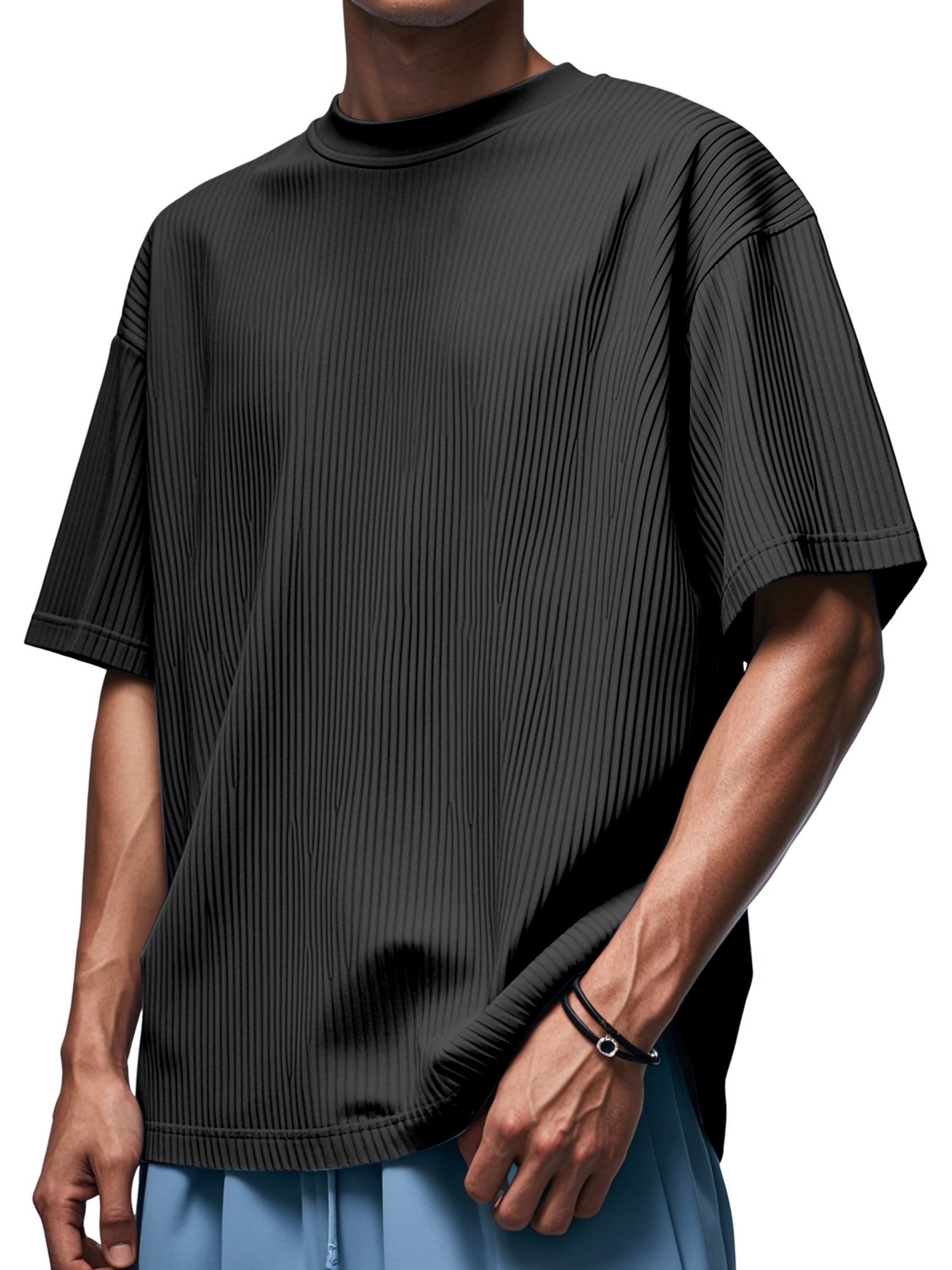 Men's Daily Solid Color Vertical Pit Round Neck Short-sleeved T-shirt