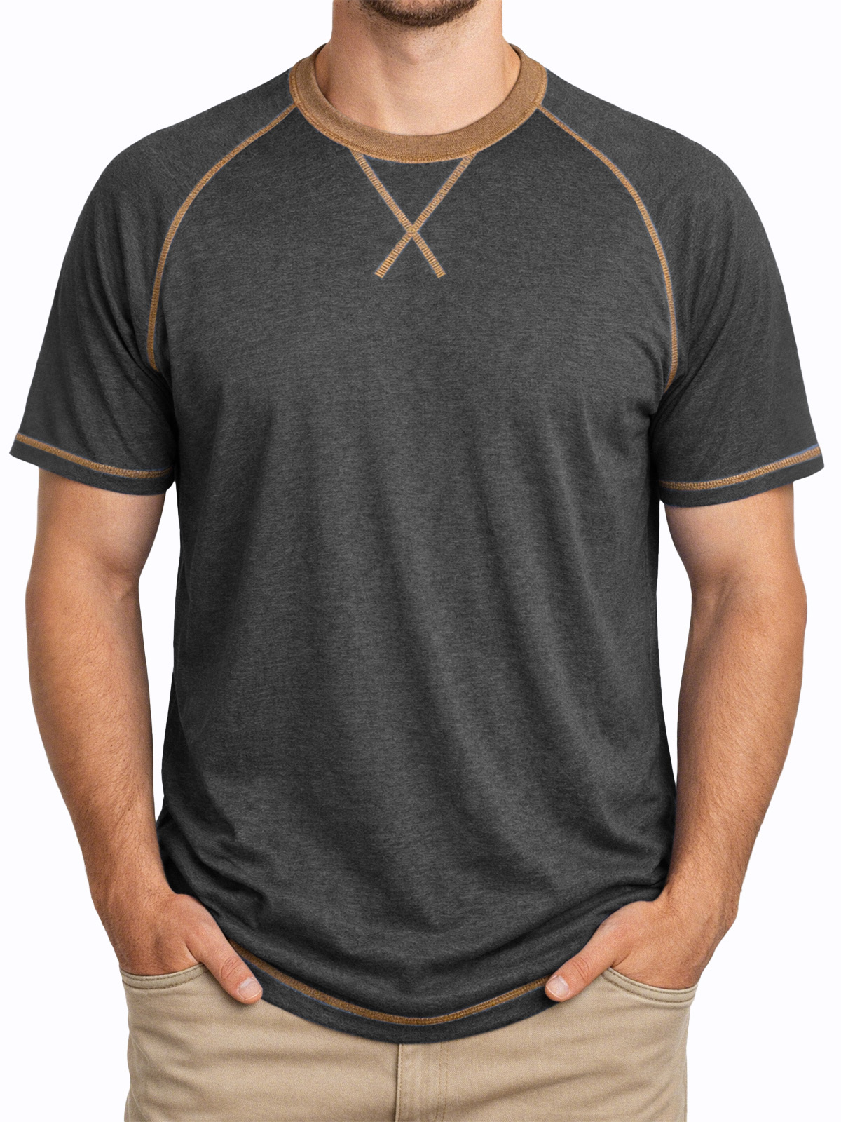 Men's Everyday Comfortable Stitched Panel Crew Neck Short-sleeve T-shirt