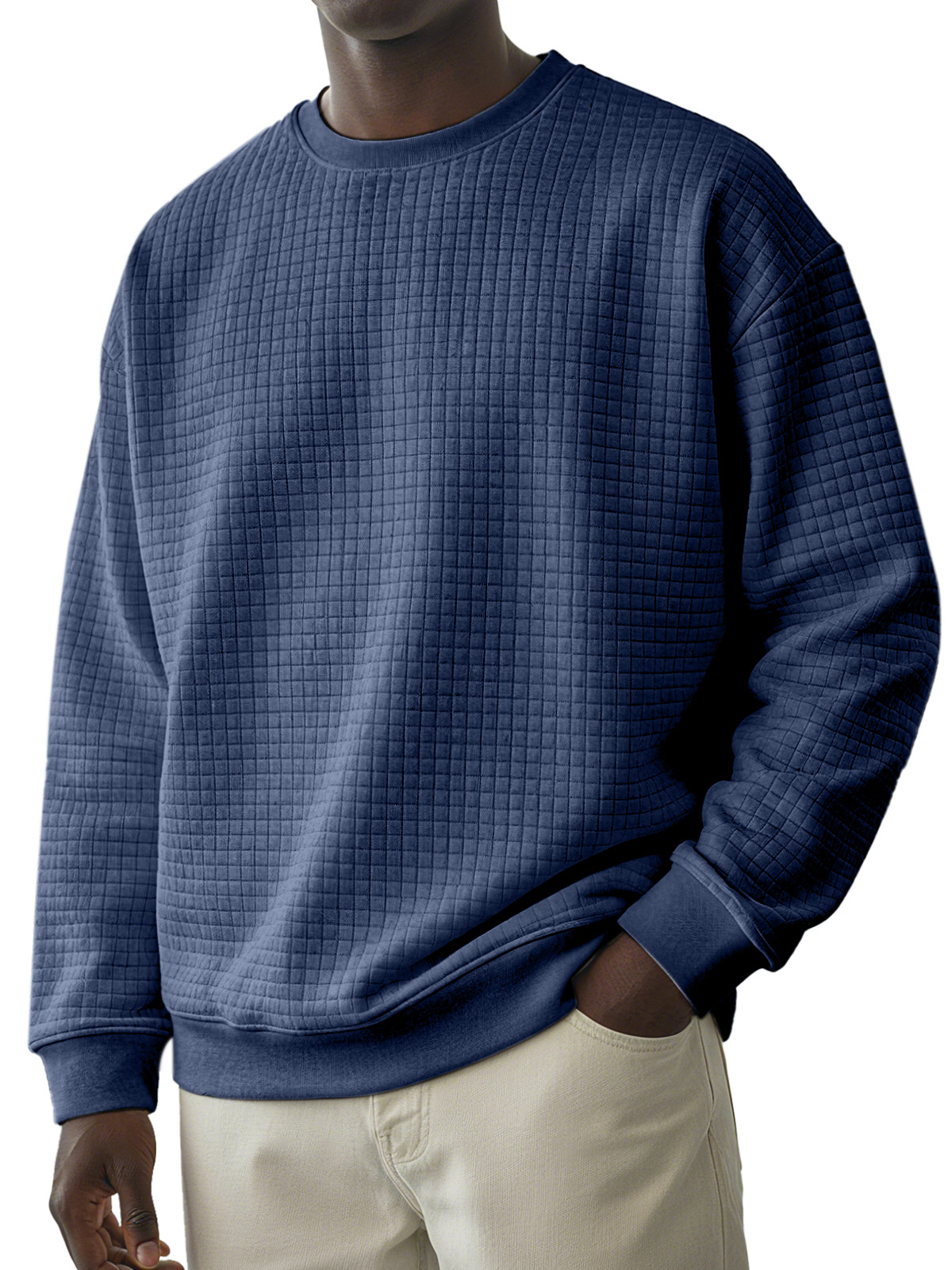 Men's Casual Solid Color Small Square Round Neck Long-sleeved T-shirt
