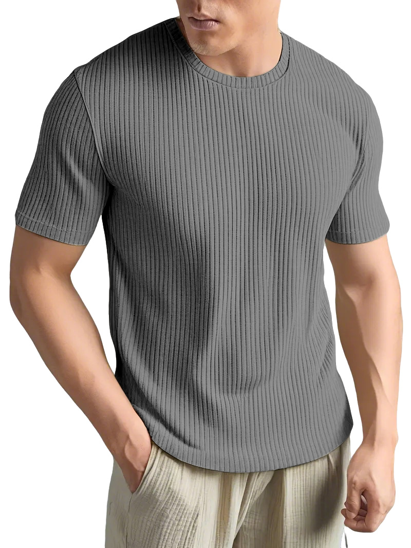 Men's Simple And Comfortable Solid Color Vertical Strip Short-sleeved T-shirt