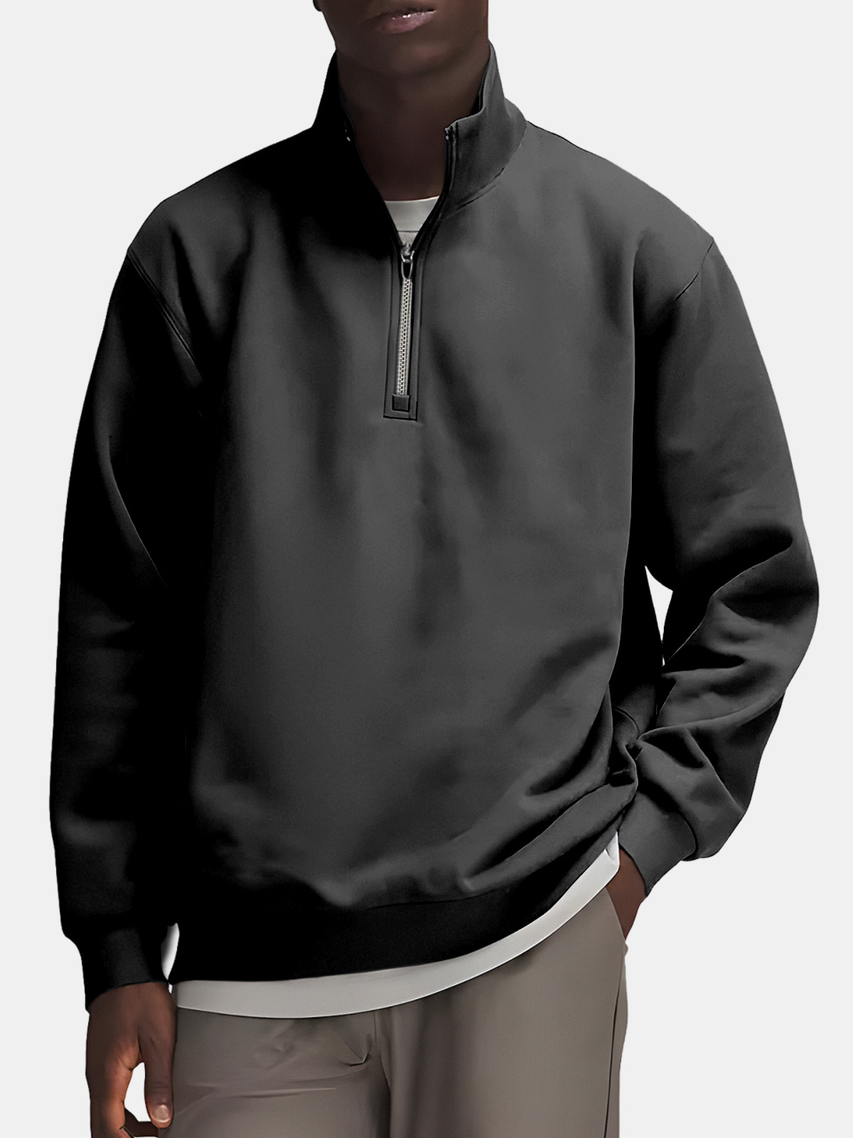 Men's Casual Simple Solid Color Zipper Stand Collar Sweatshirt