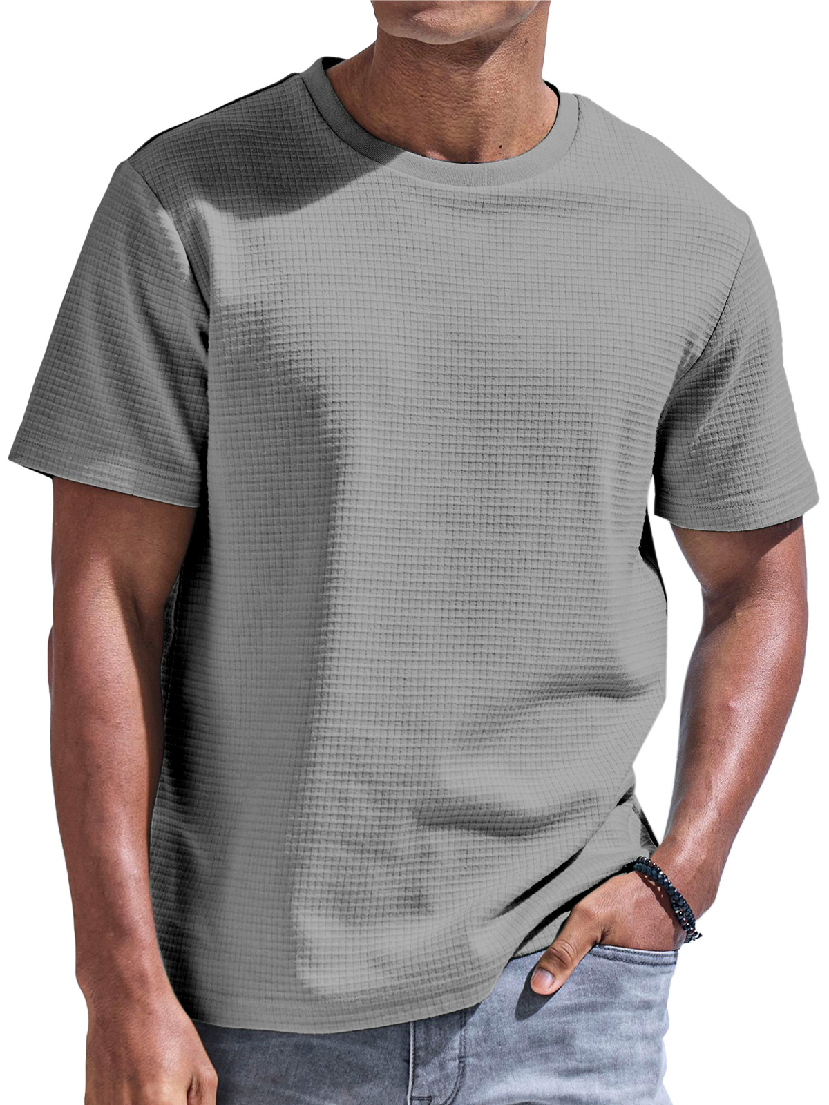 Men's Solid Color Waffle Comfort Short Sleeve T-shirt
