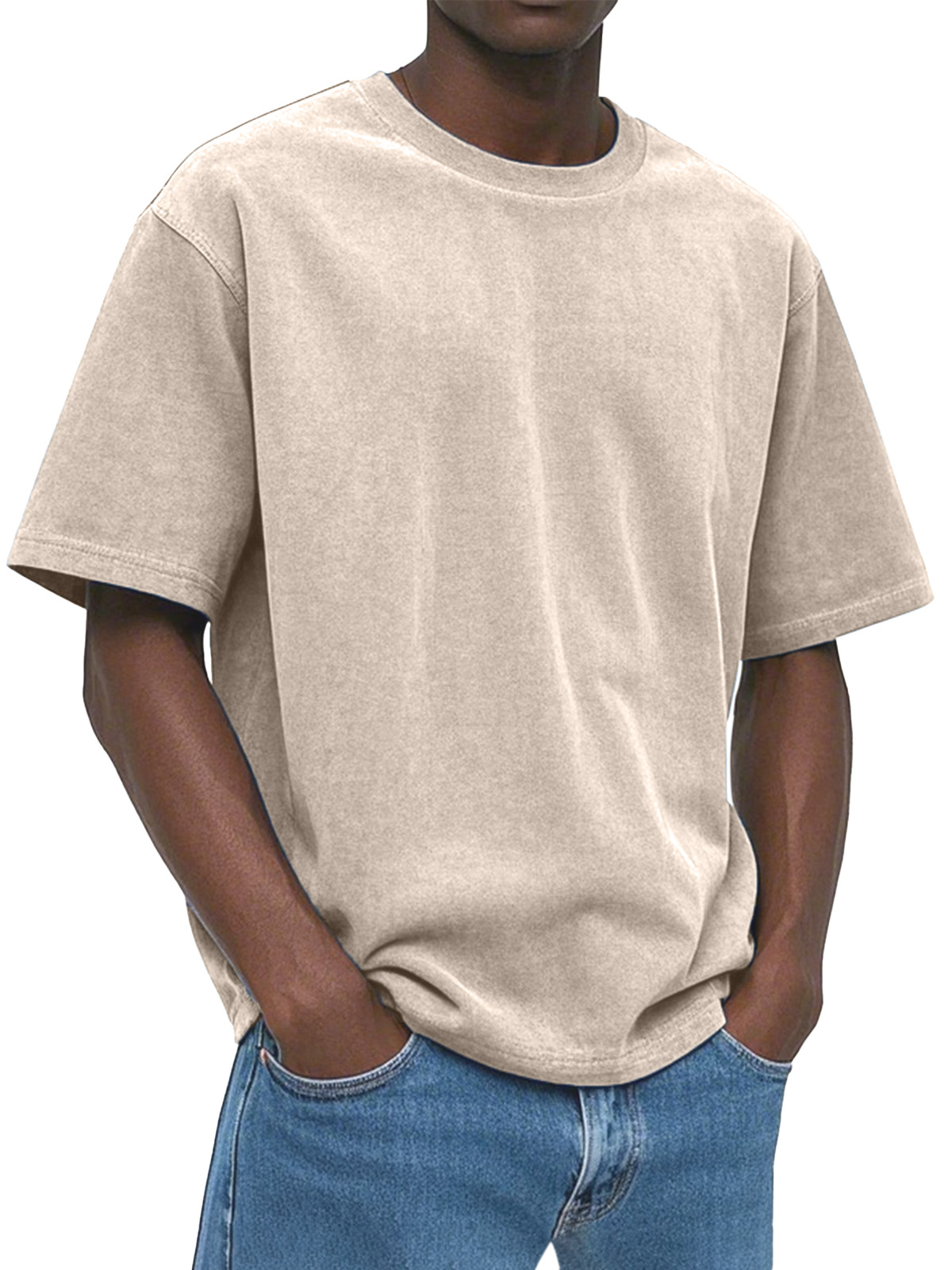 Men's Casual, Comfortable And Loose Solid Color Suede Short-sleeved T-shirt
