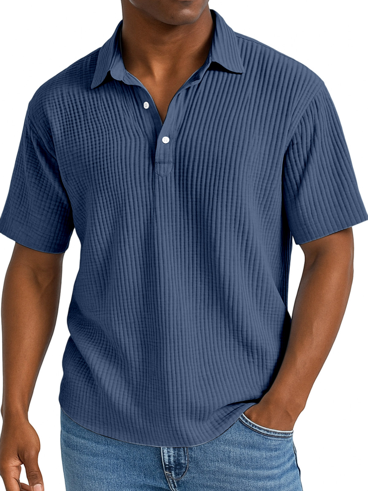 Men's Daily Simple And Comfortable Pleated Texture Lapel Polo Shirt