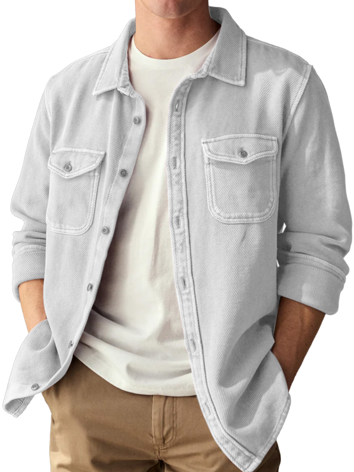Basic Vintage Double Pocket Lapel Button Down Long Sleeve Shirt