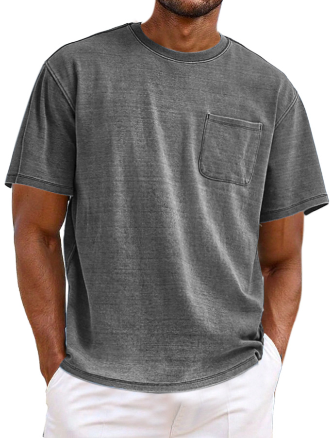 Men's Simple Casual Retro Pocket Short Sleeve T-shirt