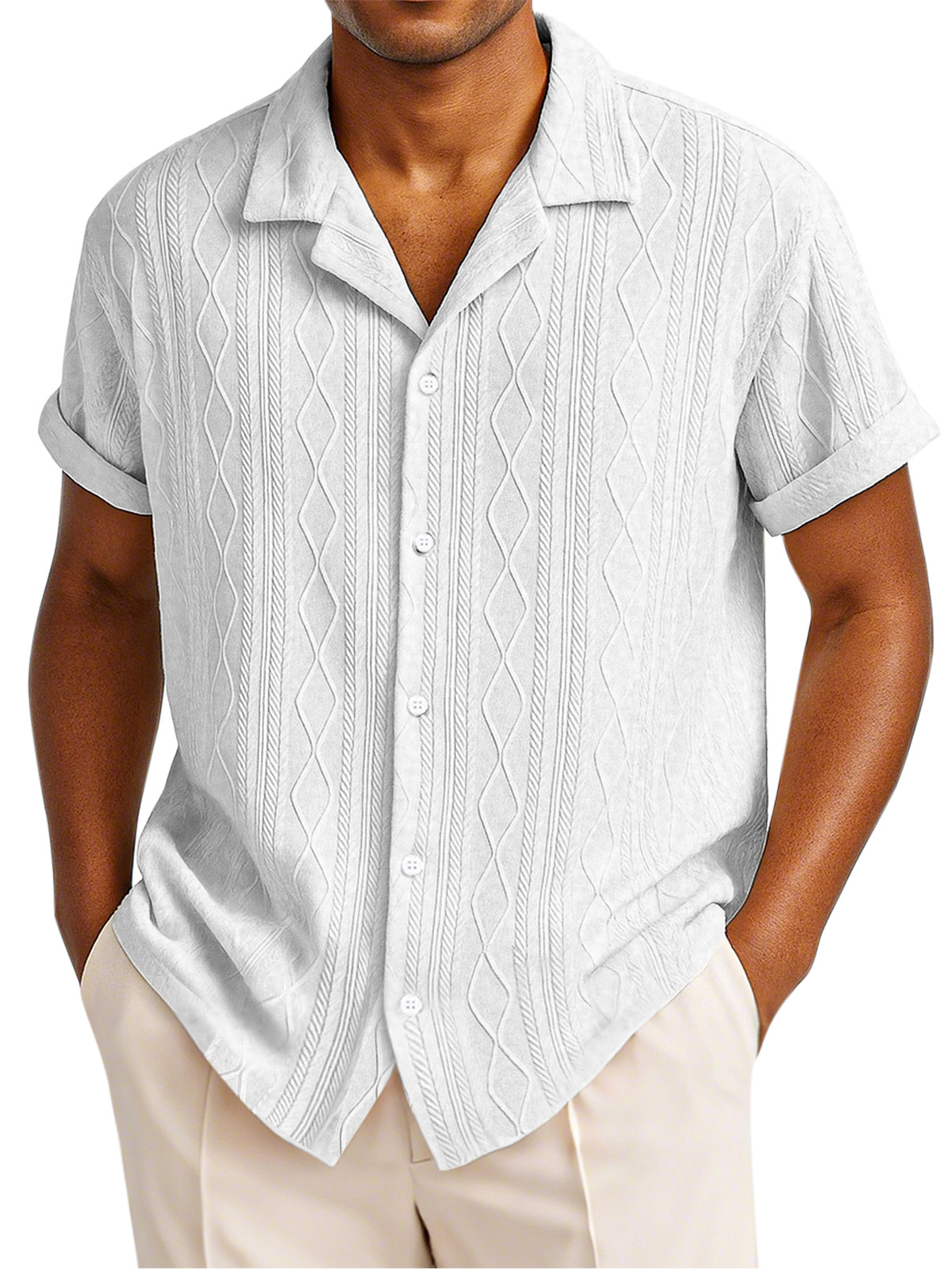 Men's Simple Solid Color Texture Short-sleeved Round Neck T-shirt