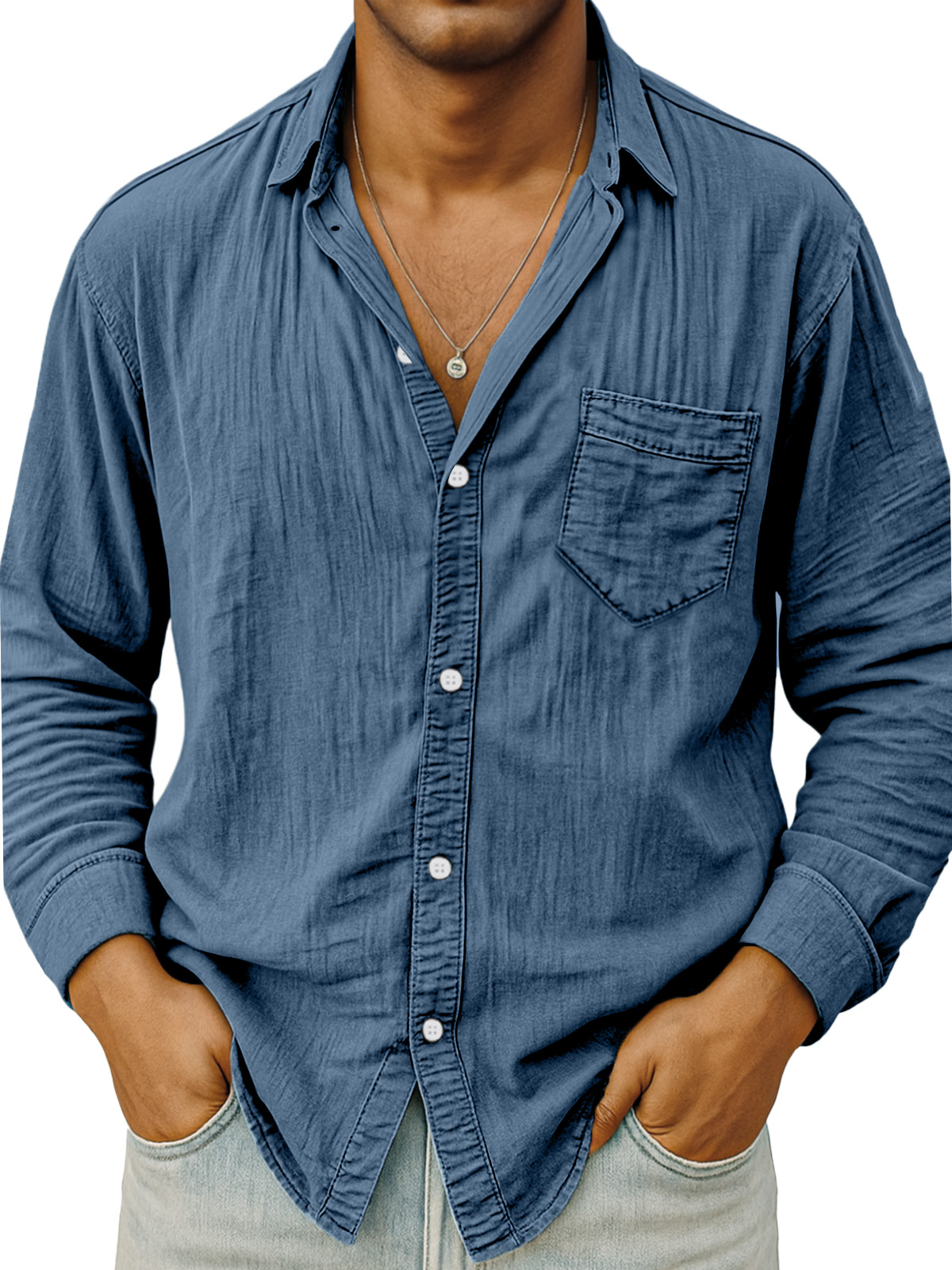 Men's Simple Daily Breathable Solid Color Comfortable Long-sleeved Shirt