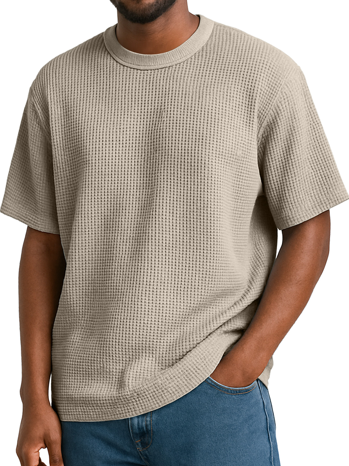 Men's Waffle Daily Round Neck Casual Solid Color Short Sleeve T-Shirt