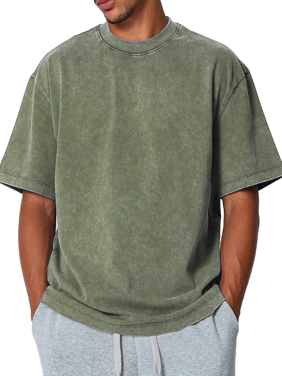 Men's Fashion Casual Retro Distressed Pure Cotton Round Neck Short-sleeved T-shirt