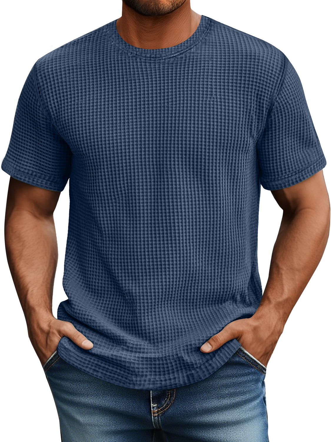 Men's Daily Waffle Casual Round Neck Comfortable Short Sleeve T-Shirt