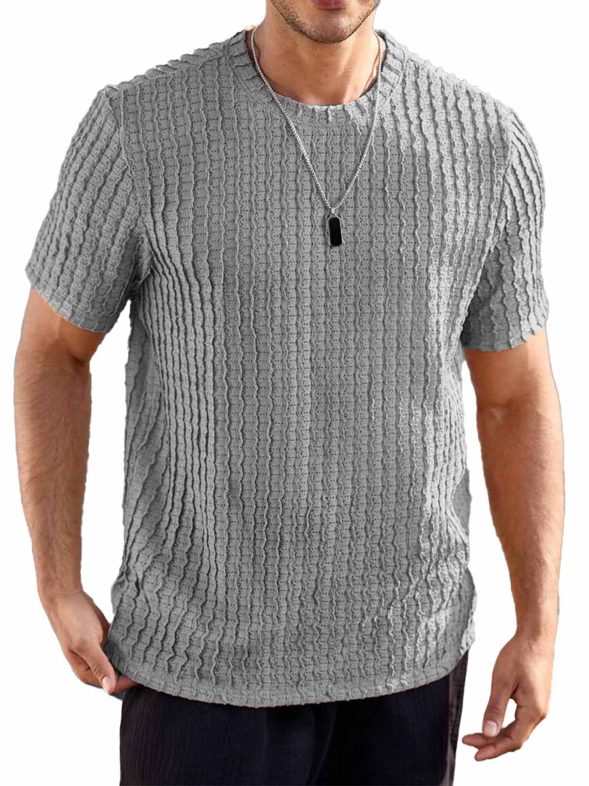 Men's Hawaiian Casual Jacquard Round Neck Short Sleeve T-Shirt