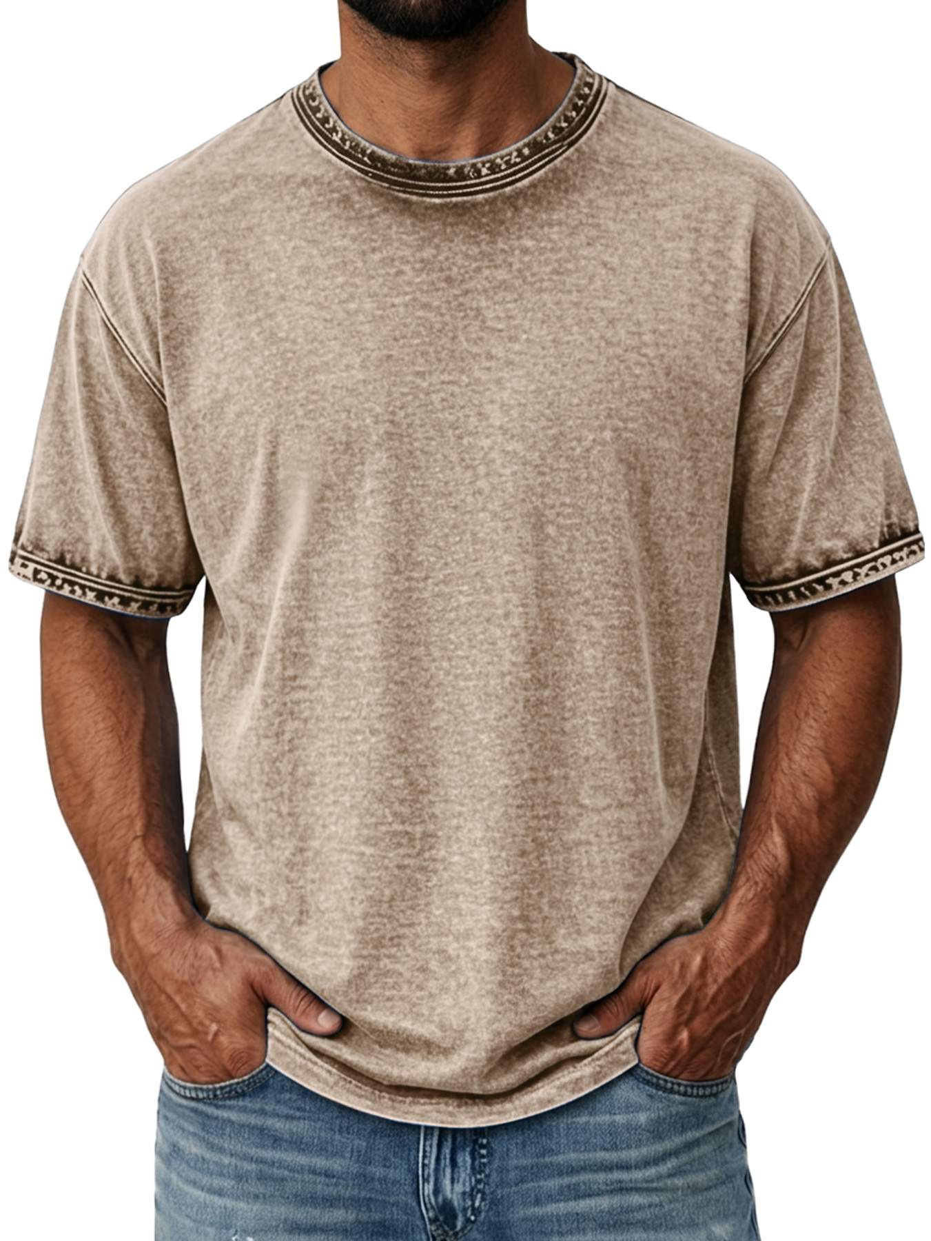Men's Retro Distressed Pure Cotton Washed Casual Short-Sleeve T-Shirt