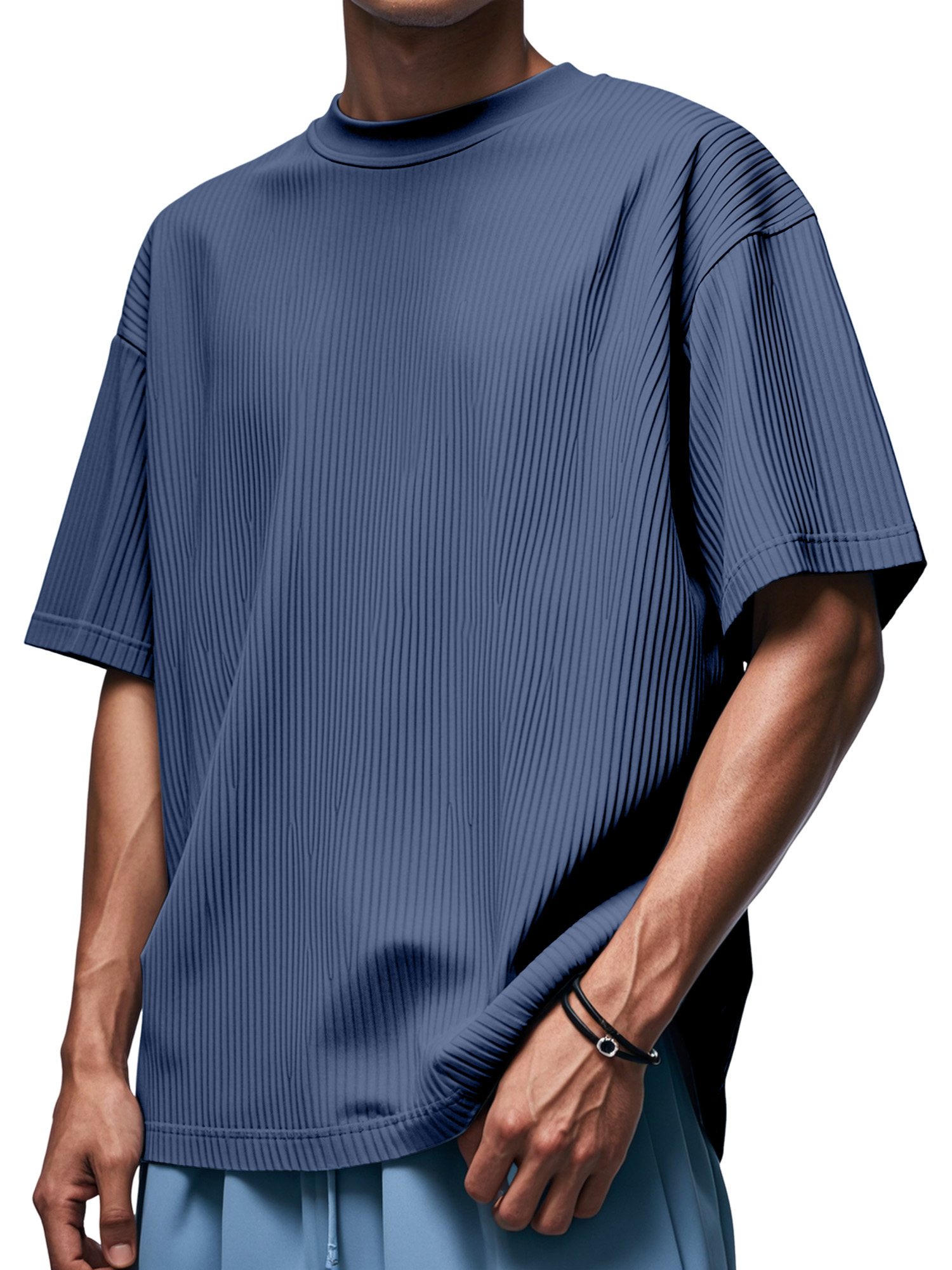 Men's Daily Solid Color Vertical Pit Round Neck Short-sleeved T-shirt