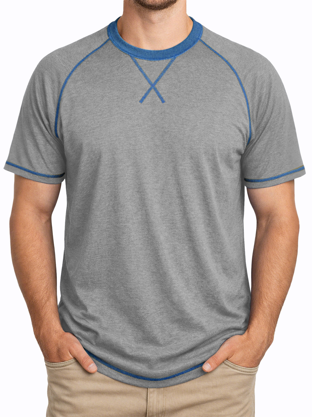 Men's Everyday Comfortable Stitched Panel Crew Neck Short-sleeve T-shirt