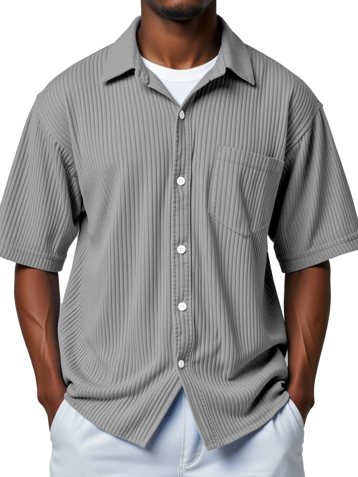 Men's everyday simple vertical stripe short-sleeved shirt