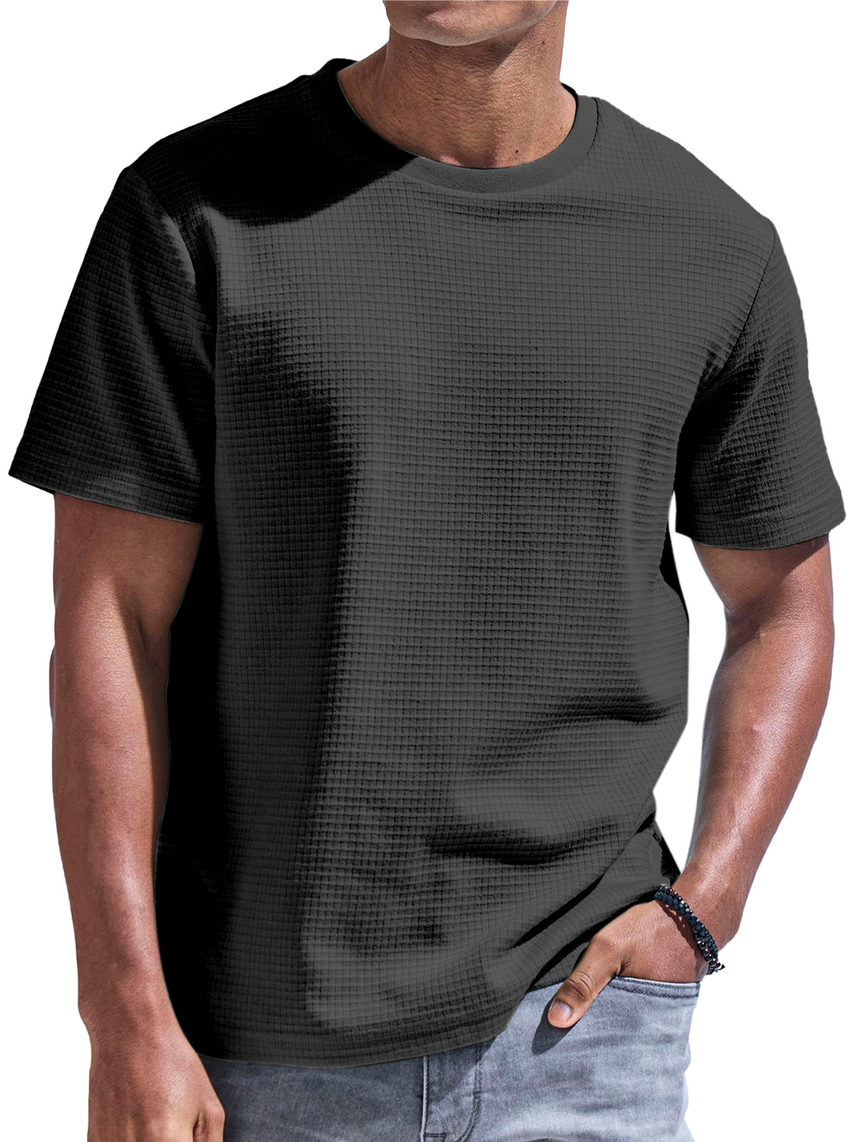Men's Solid Color Waffle Comfort Short Sleeve T-shirt