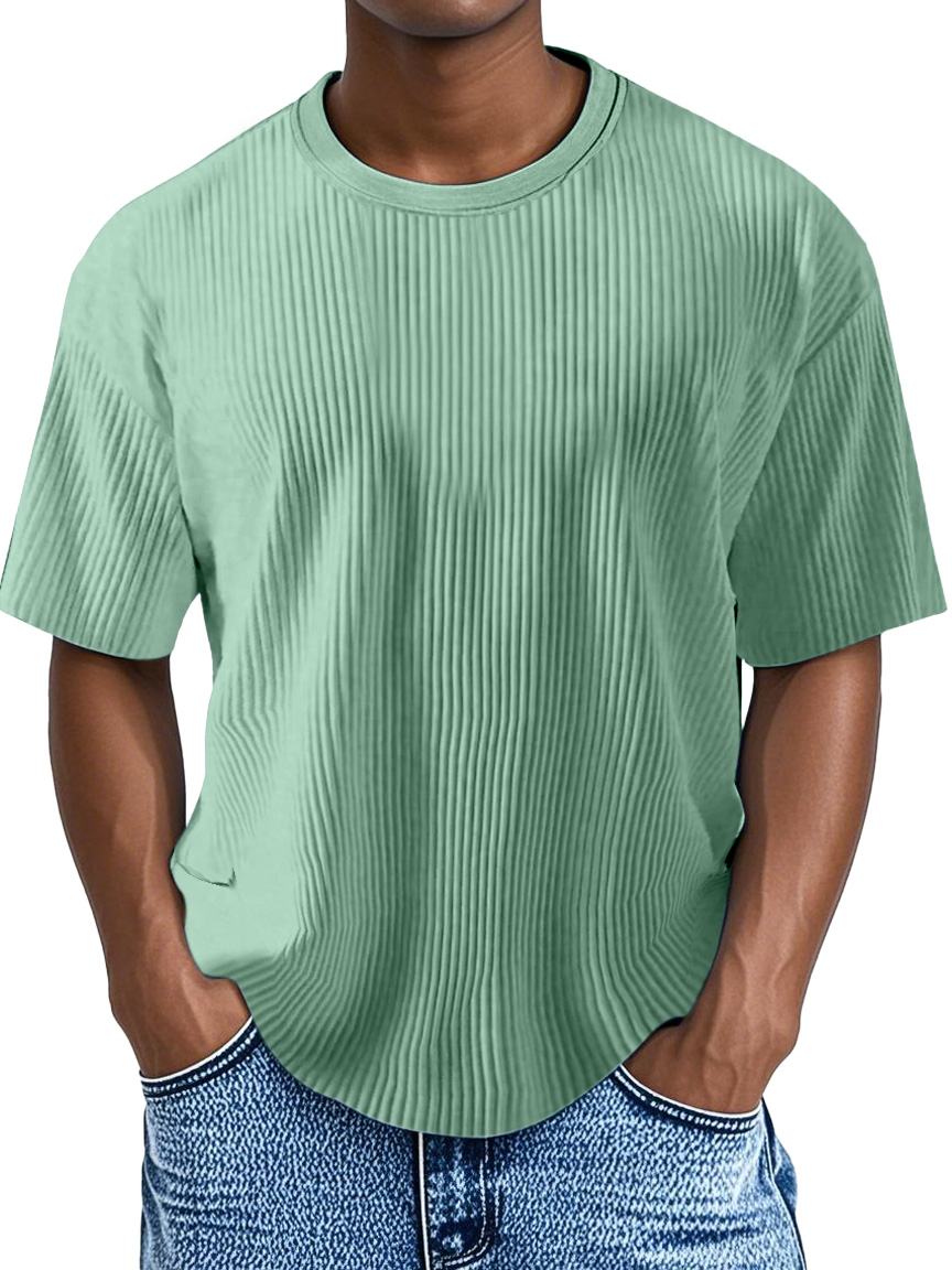 Men's Daily Solid Color Loose Pit Short-sleeved Round Neck T-shirt