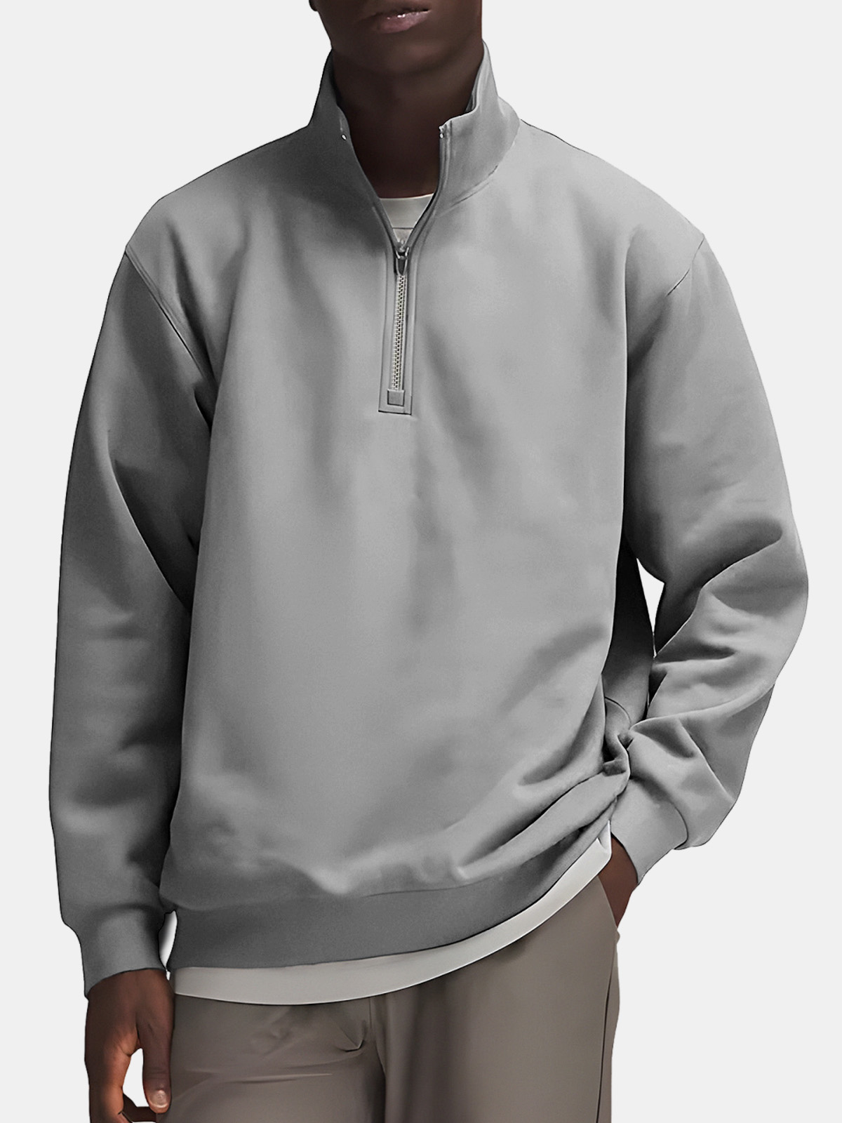 Men's Casual Simple Solid Color Zipper Stand Collar Sweatshirt