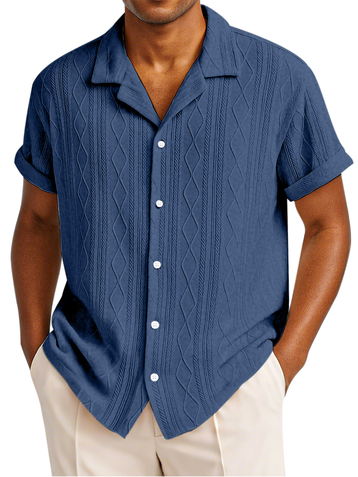 Men's Simple Solid Color Texture Short-sleeved Round Neck T-shirt