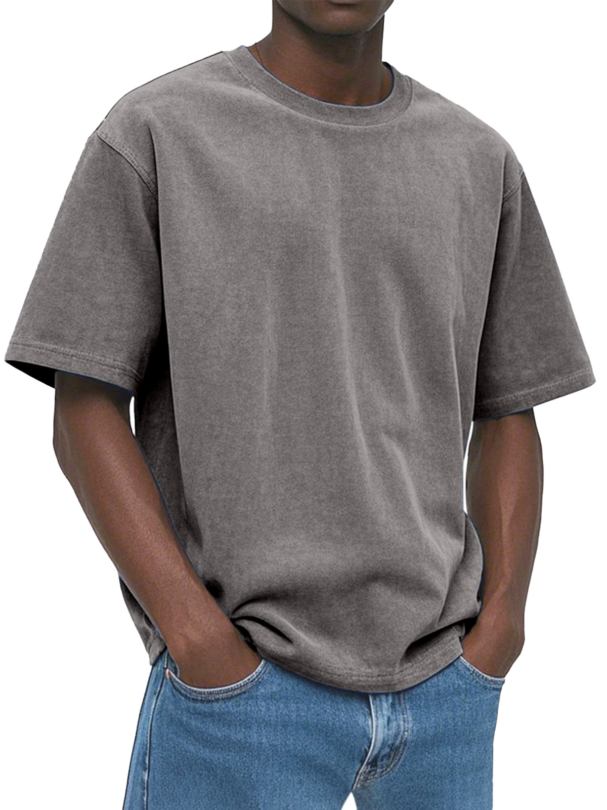 Men's Casual, Comfortable And Loose Solid Color Suede Short-sleeved T-shirt