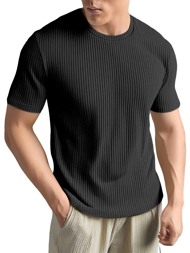 Men's Simple And Comfortable Solid Color Vertical Strip Short-sleeved T-shirt